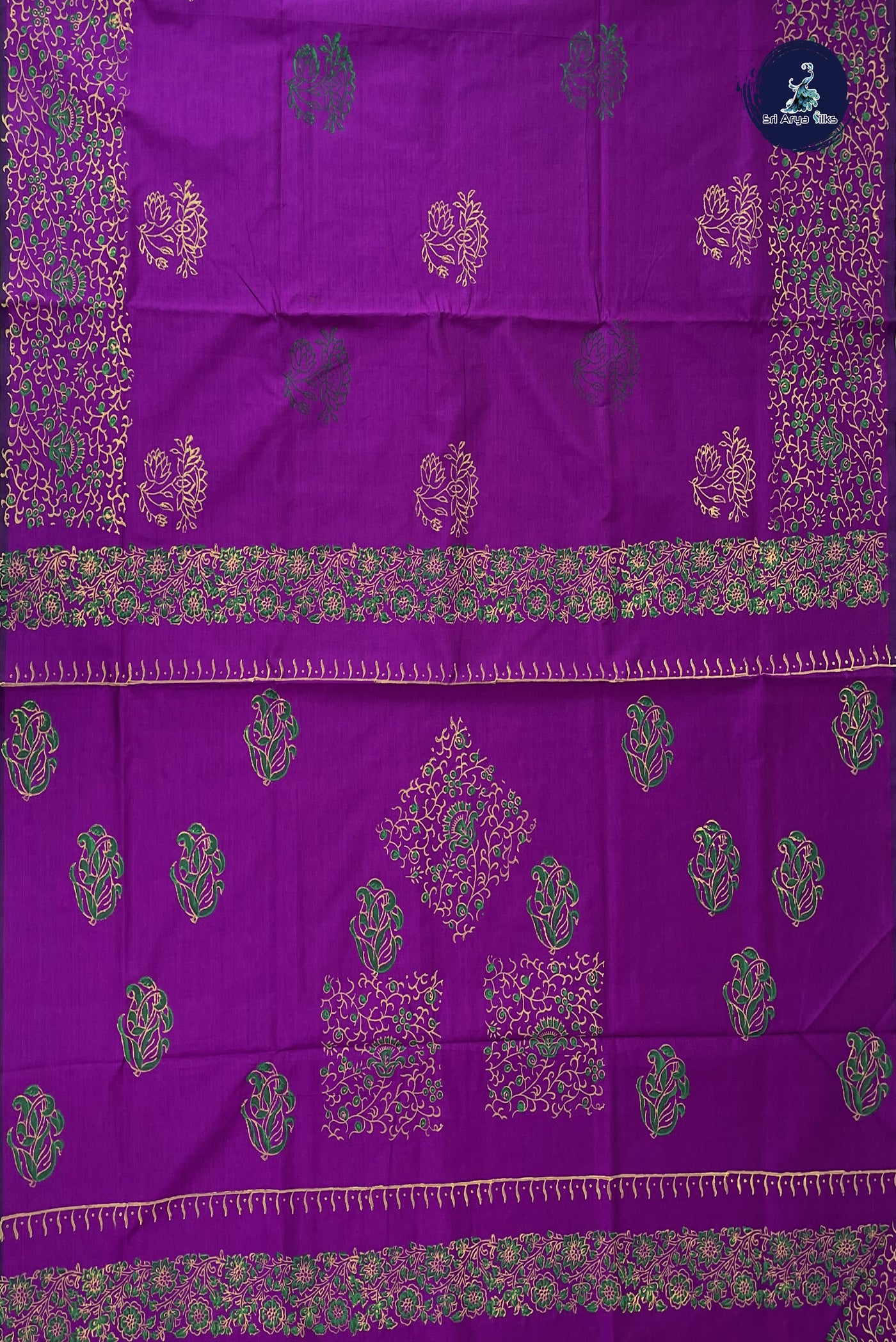 Purple Kanchi Semi Silk Cotton Saree With Printed Pattern