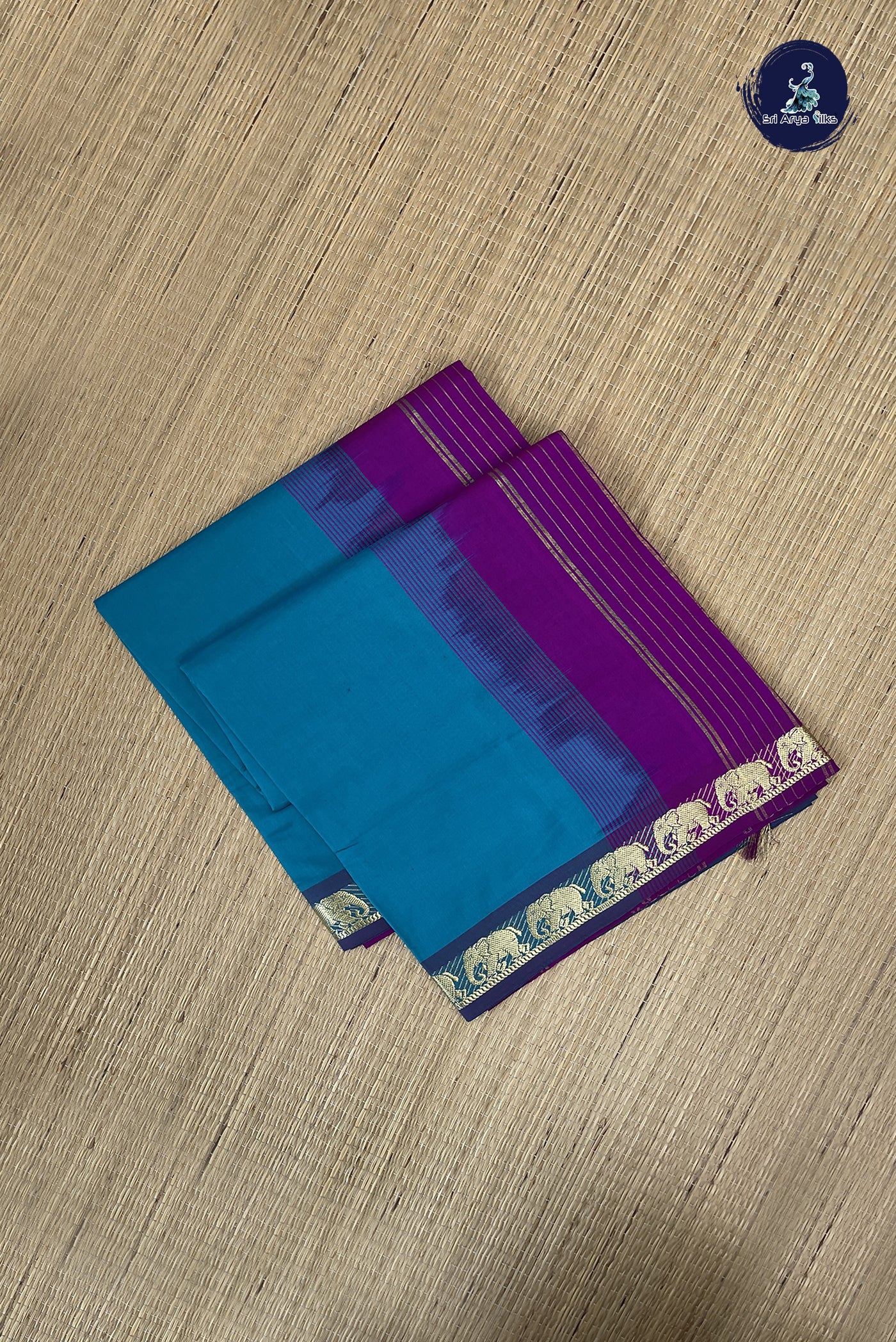 Teal Kanchi Semi Silk Cotton Saree With Plain Pattern
