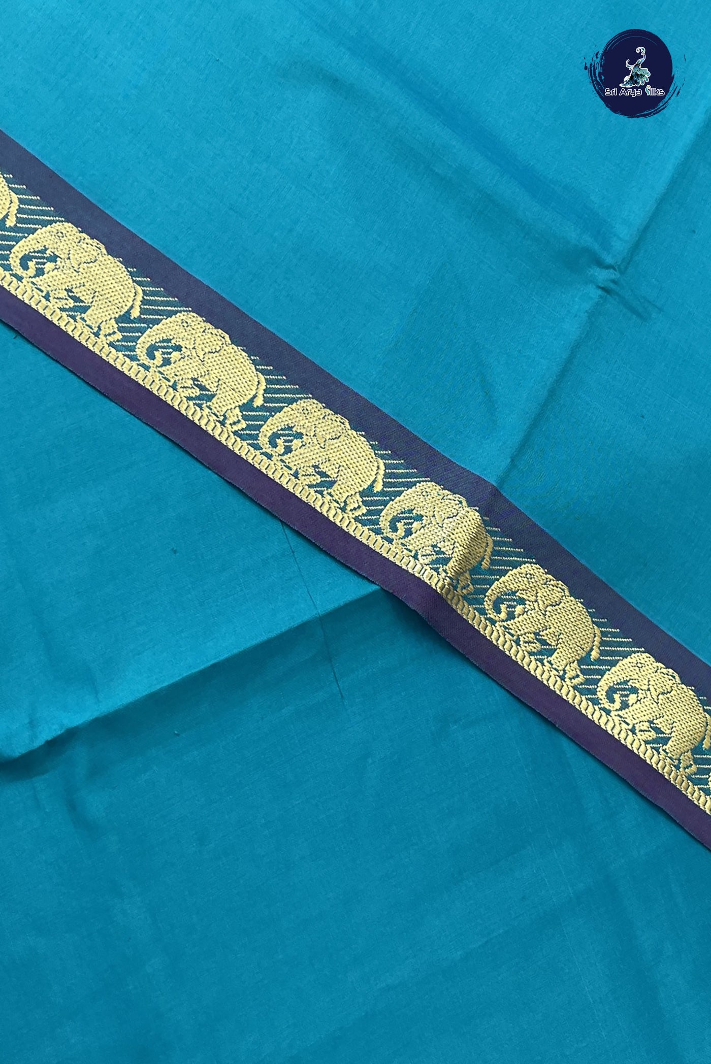 Teal Kanchi Semi Silk Cotton Saree With Plain Pattern
