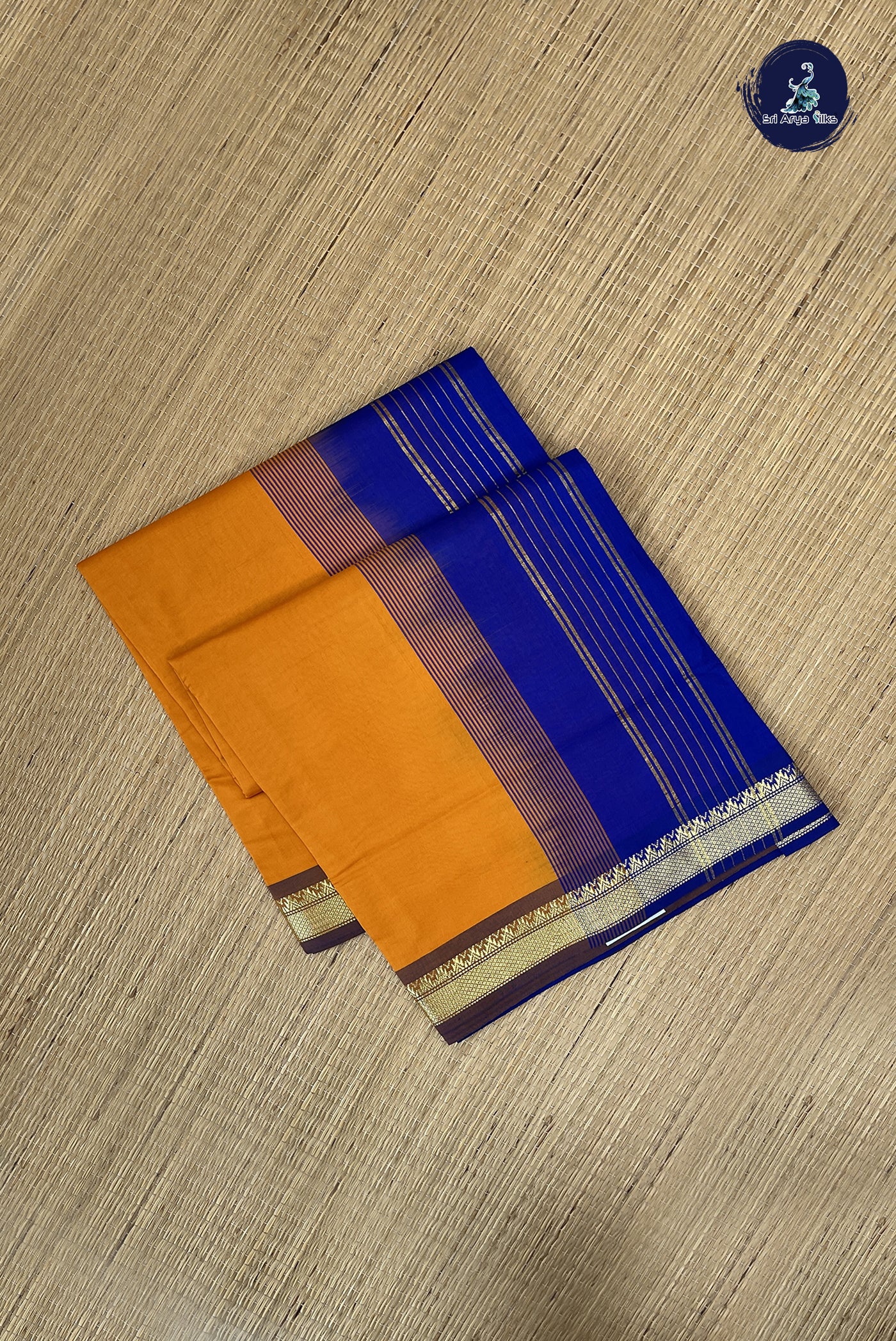Turmeric Yellow Kanchi Semi Silk Cotton Saree With Plain Pattern