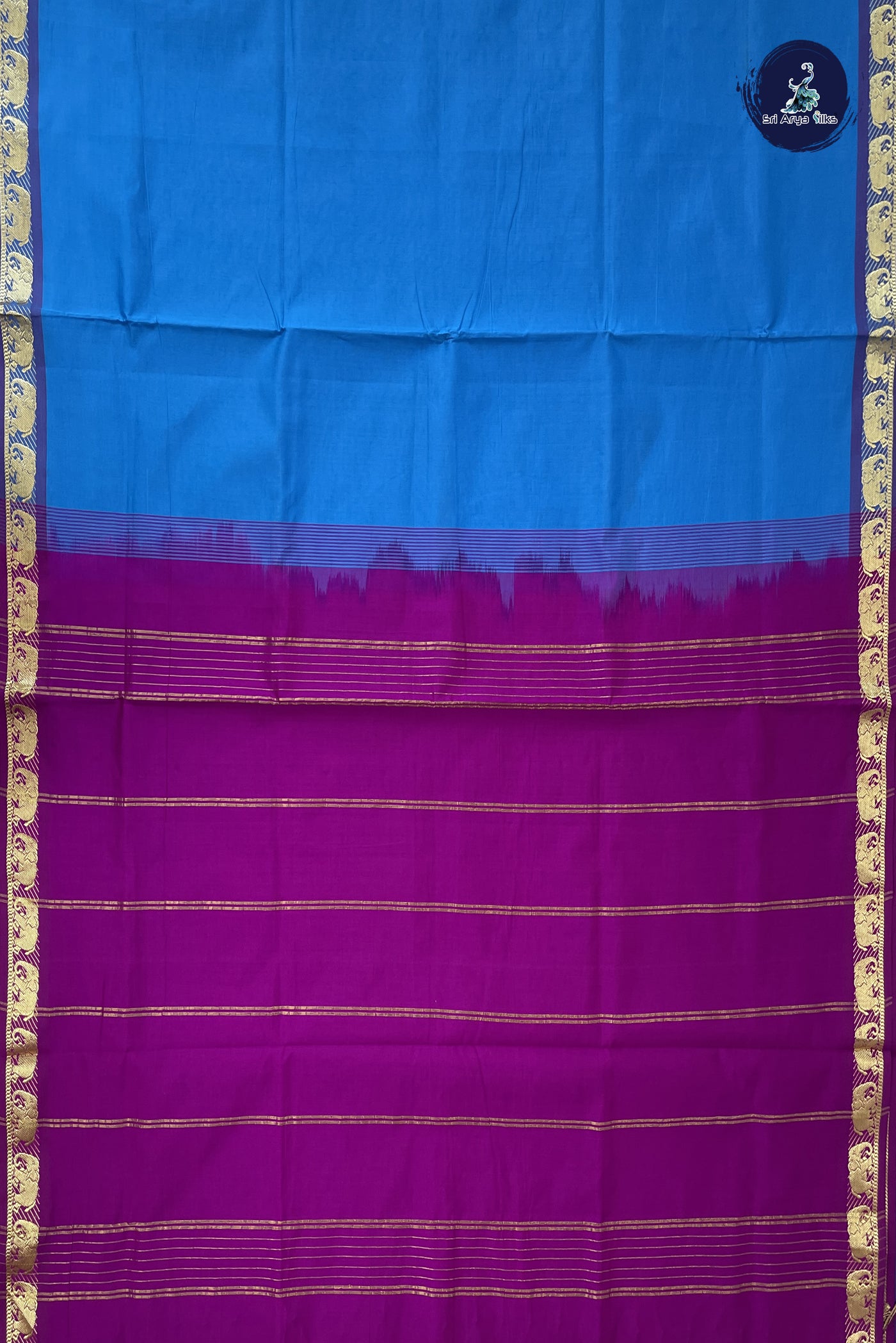 Copper Sulphate Blue Kanchi Semi Silk Cotton Saree With Plain Pattern