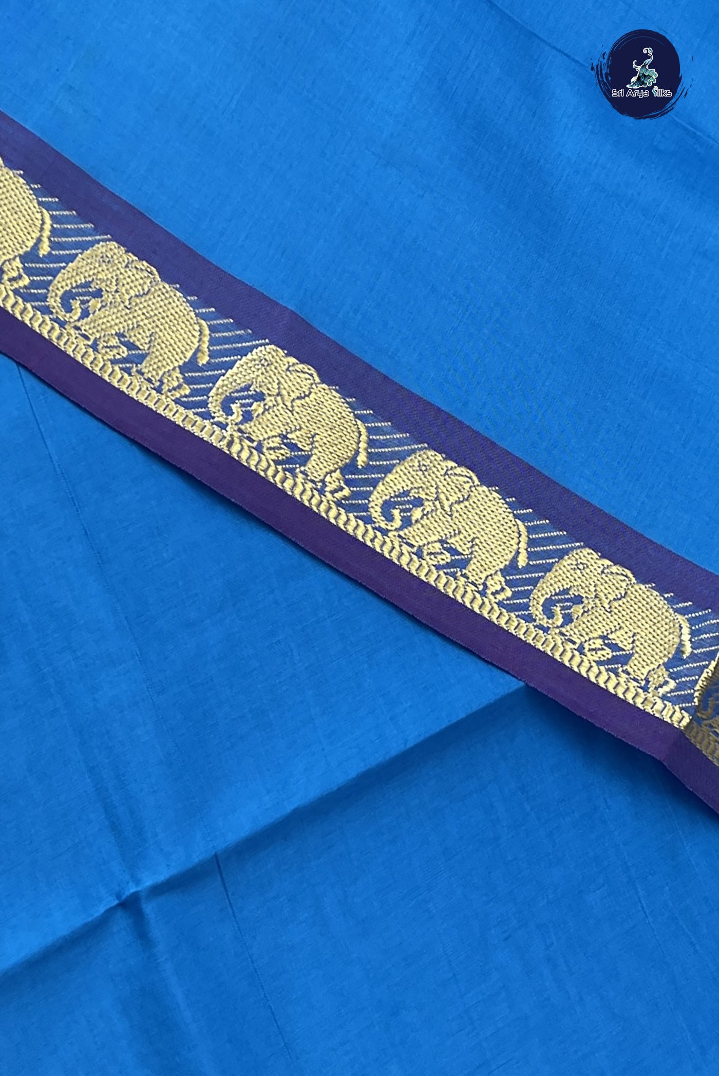 Copper Sulphate Blue Kanchi Semi Silk Cotton Saree With Plain Pattern