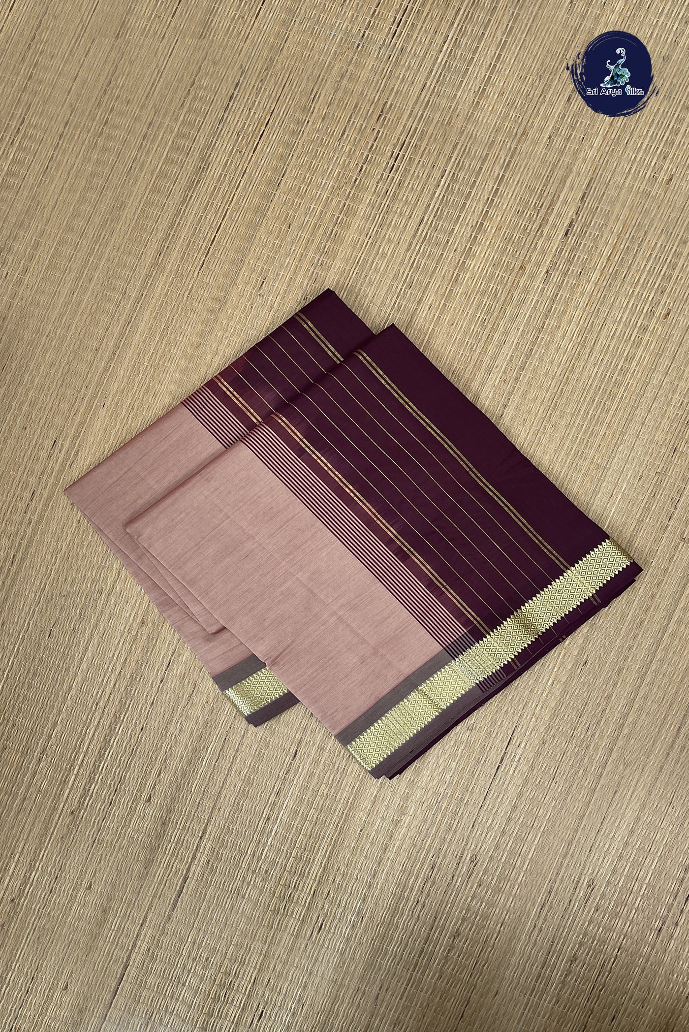 Beige Kanchi Semi Silk Cotton Saree With Plain Pattern