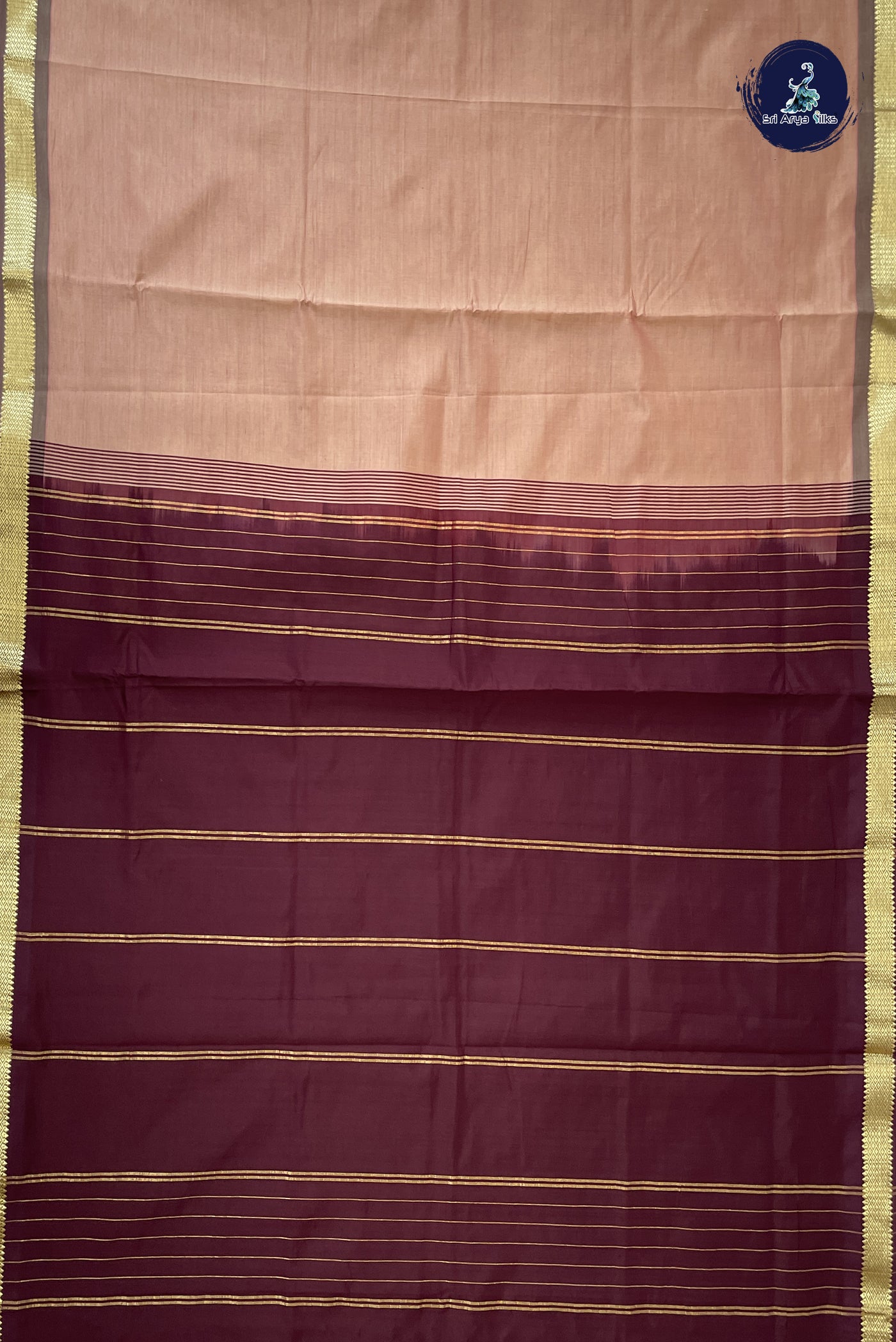 Beige Kanchi Semi Silk Cotton Saree With Plain Pattern