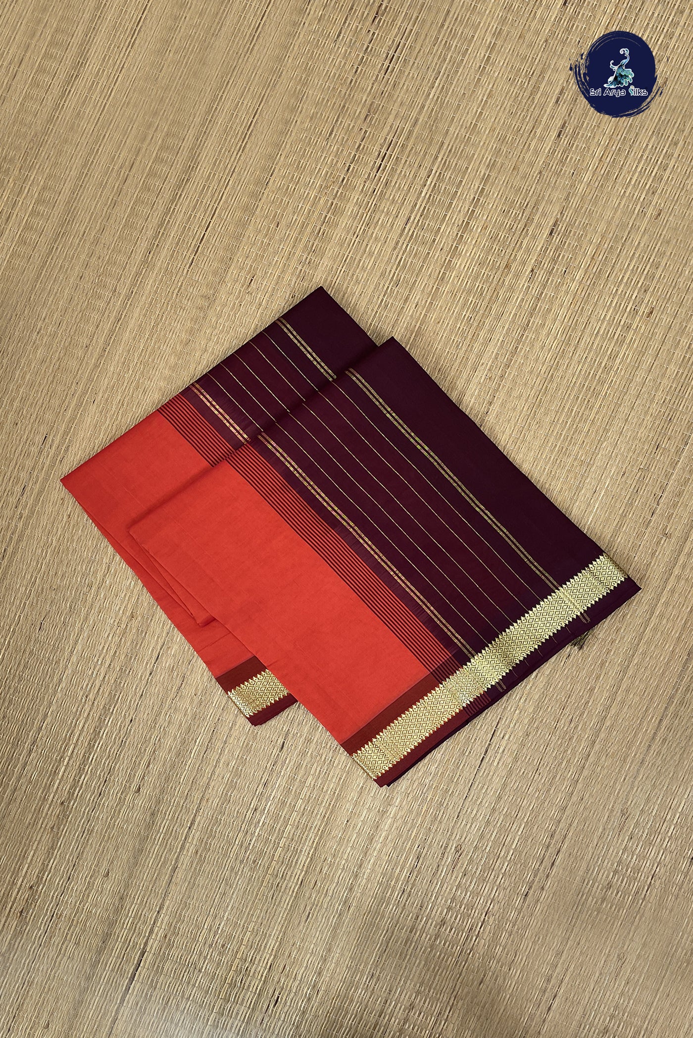 Orange Kanchi Semi Silk Cotton Saree With Plain Pattern