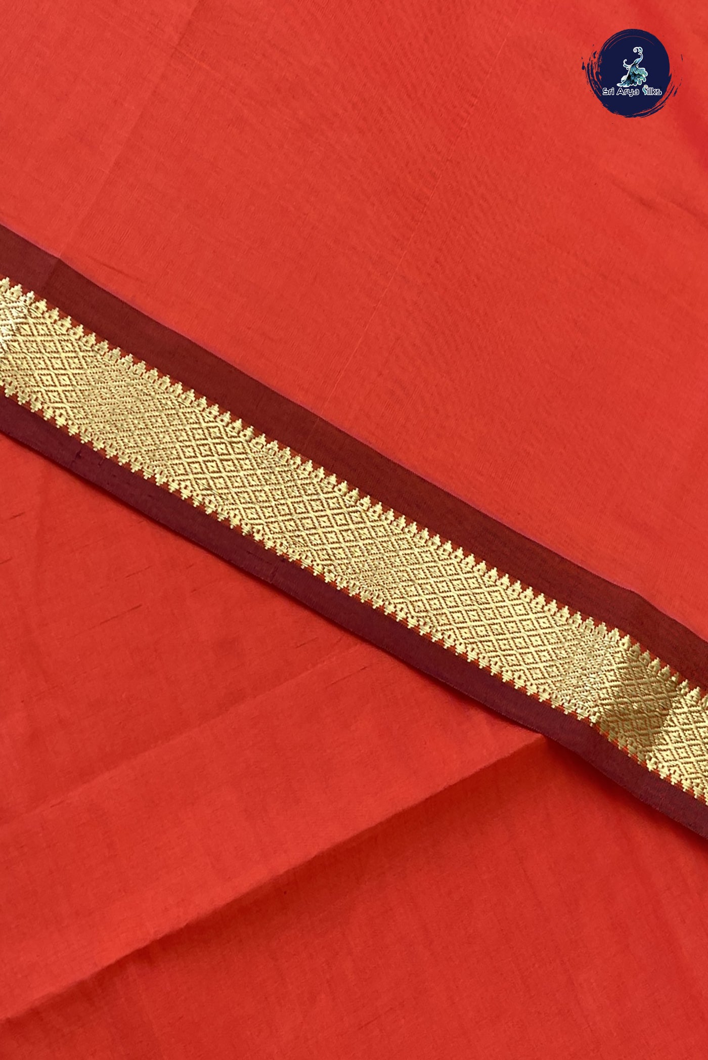Orange Kanchi Semi Silk Cotton Saree With Plain Pattern