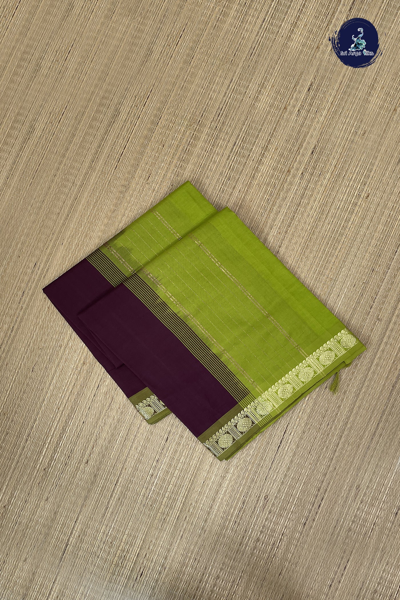 Brown Kanchi Semi Silk Cotton Saree With Plain Pattern