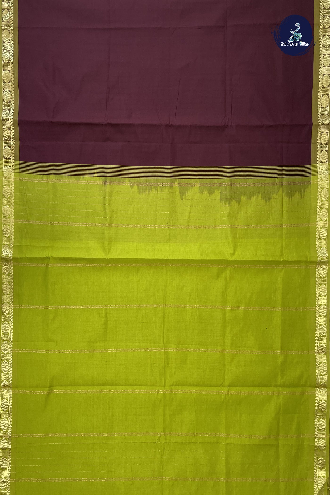 Brown Kanchi Semi Silk Cotton Saree With Plain Pattern