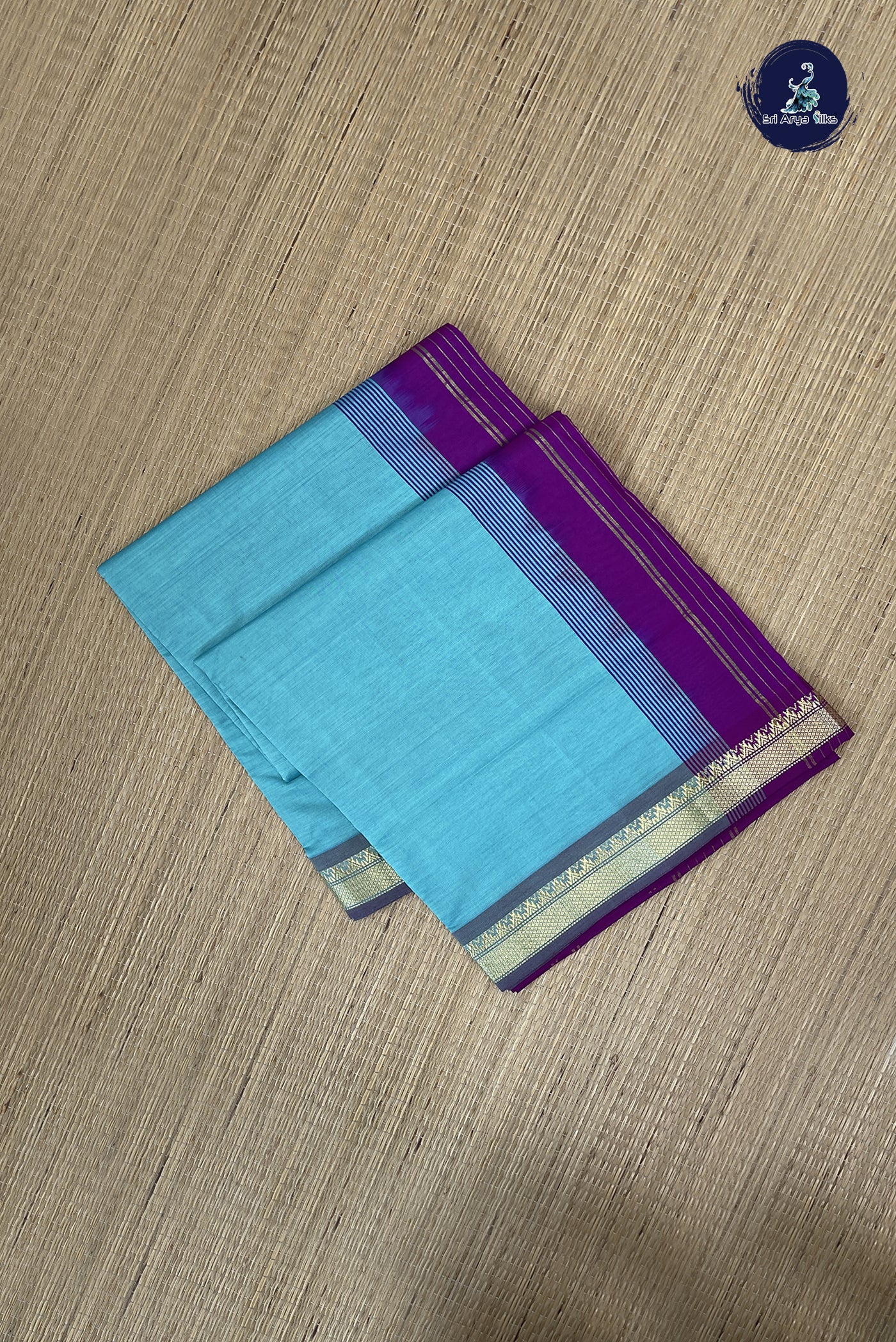 Blue Kanchi Semi Silk Cotton Saree With Plain Pattern