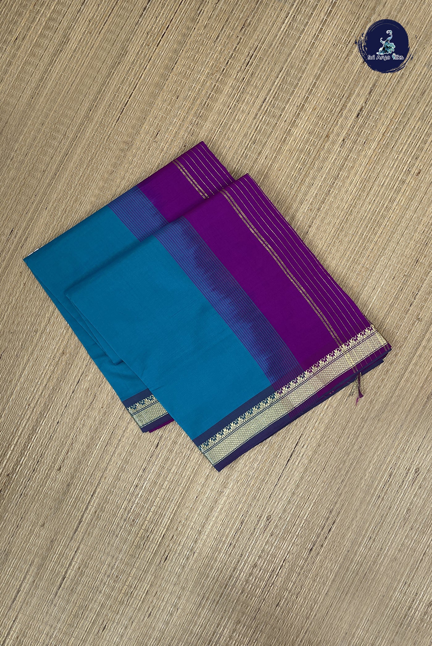 Teal Kanchi Semi Silk Cotton Saree With Plain Pattern