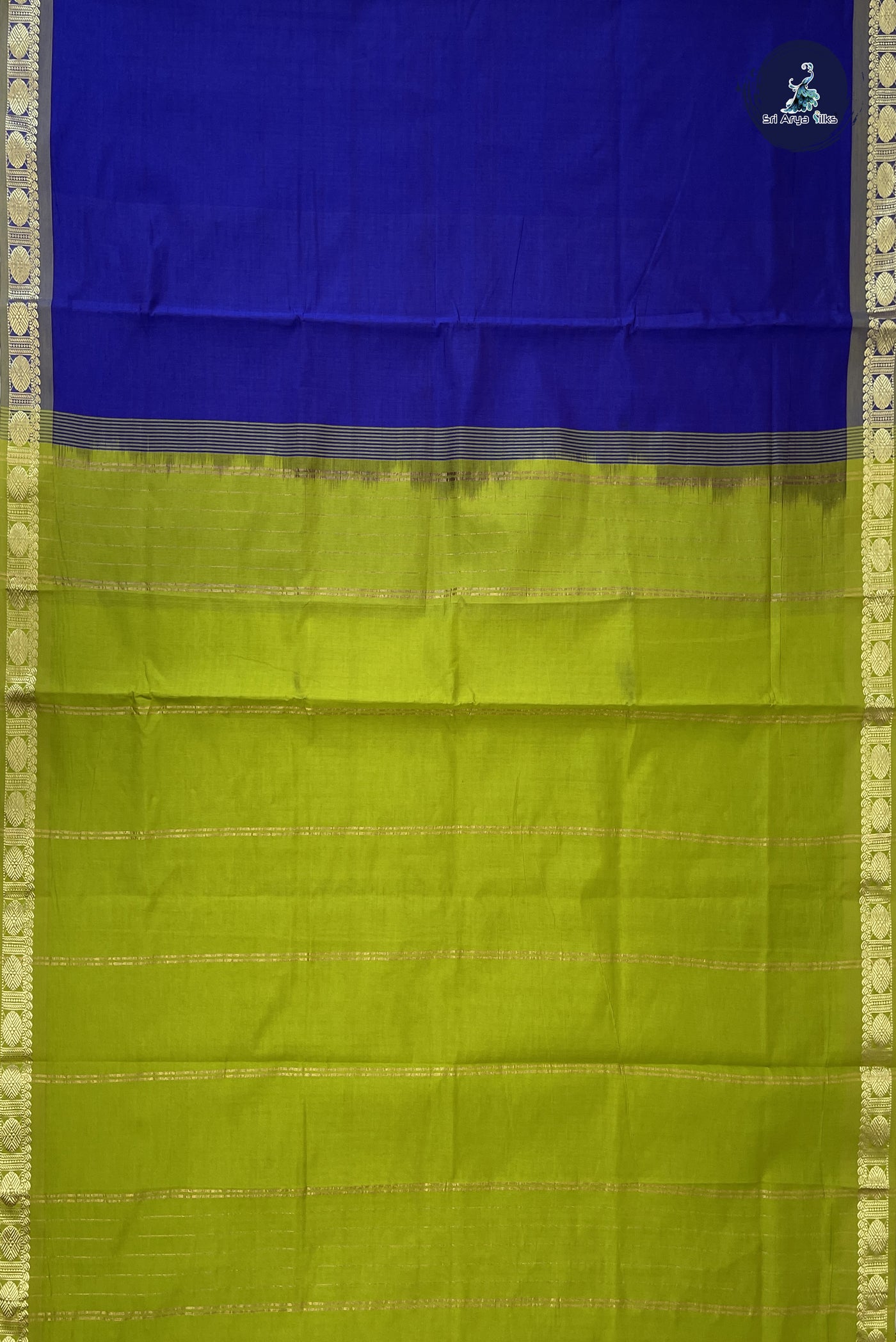 Blue Kanchi Semi Silk Cotton Saree With Plain Pattern