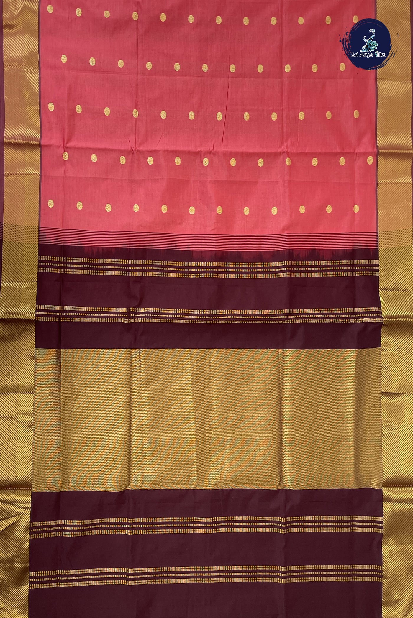 Caramel Pink Kanchi Semi Silk Cotton Saree With Zari Buttas Pattern
