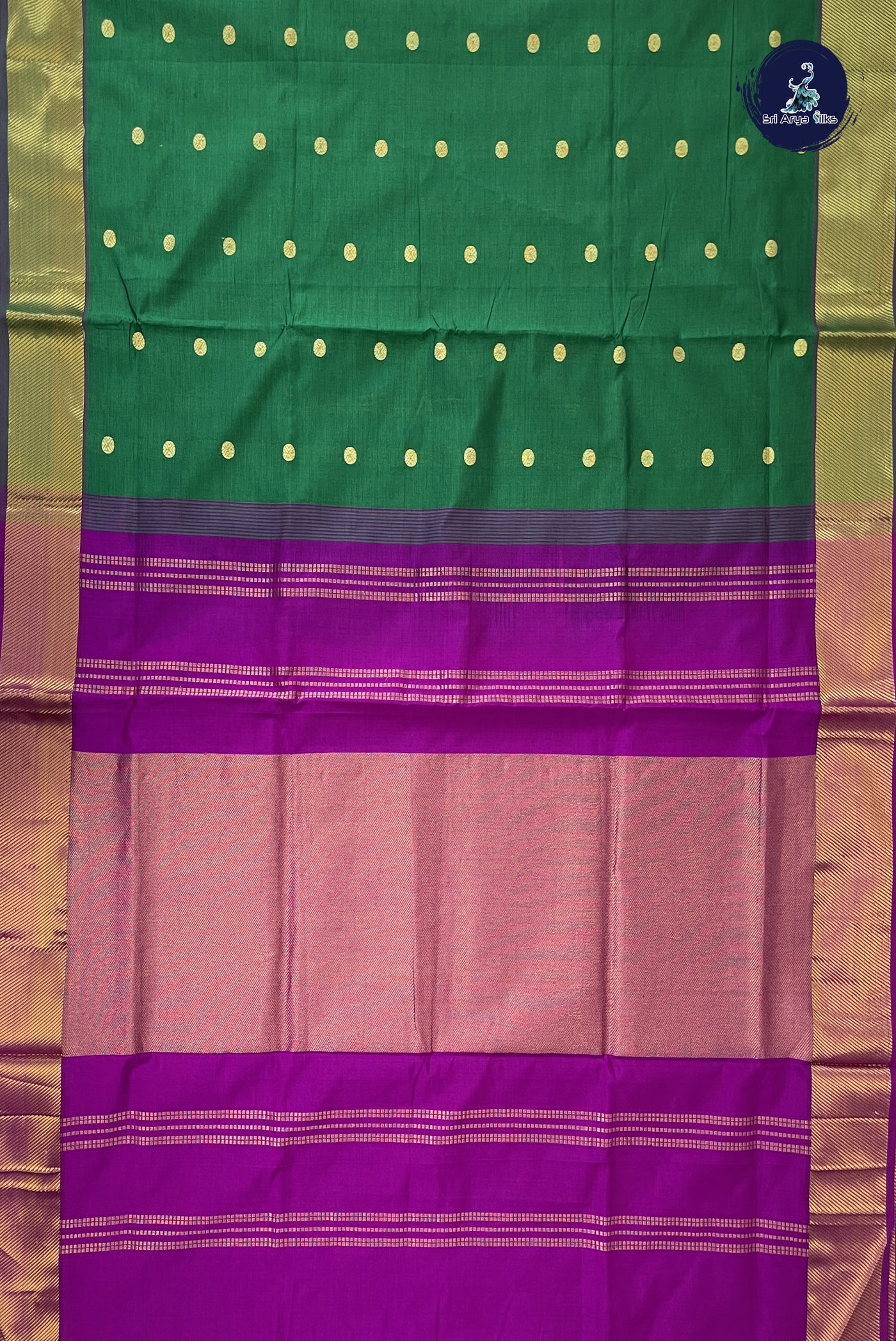 Bottle Green Kanchi Semi Silk Cotton Saree With Zari Buttas Pattern