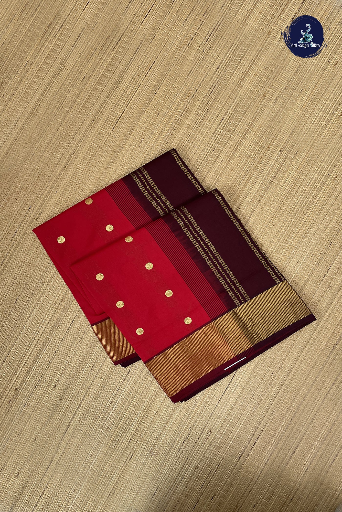 Red Kanchi Semi Silk Cotton Saree With Zari Buttas Pattern
