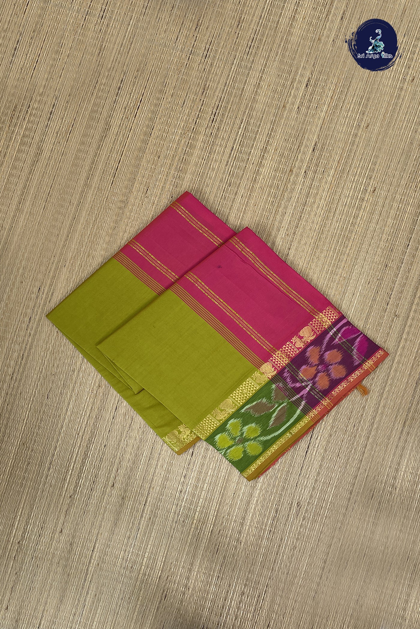 Lime Green Kanchi Semi Silk Cotton Saree With Plain Pattern