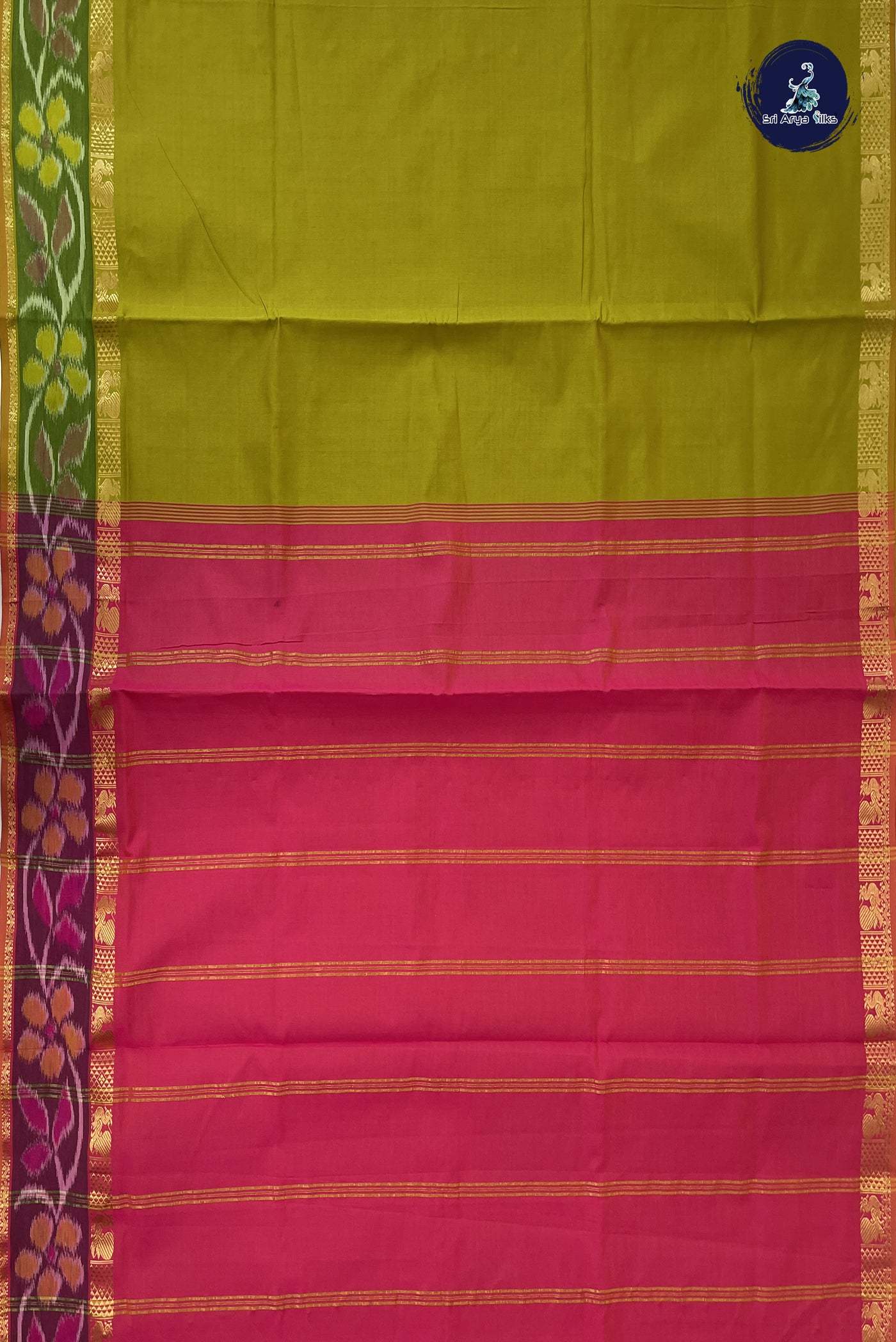 Lime Green Kanchi Semi Silk Cotton Saree With Plain Pattern
