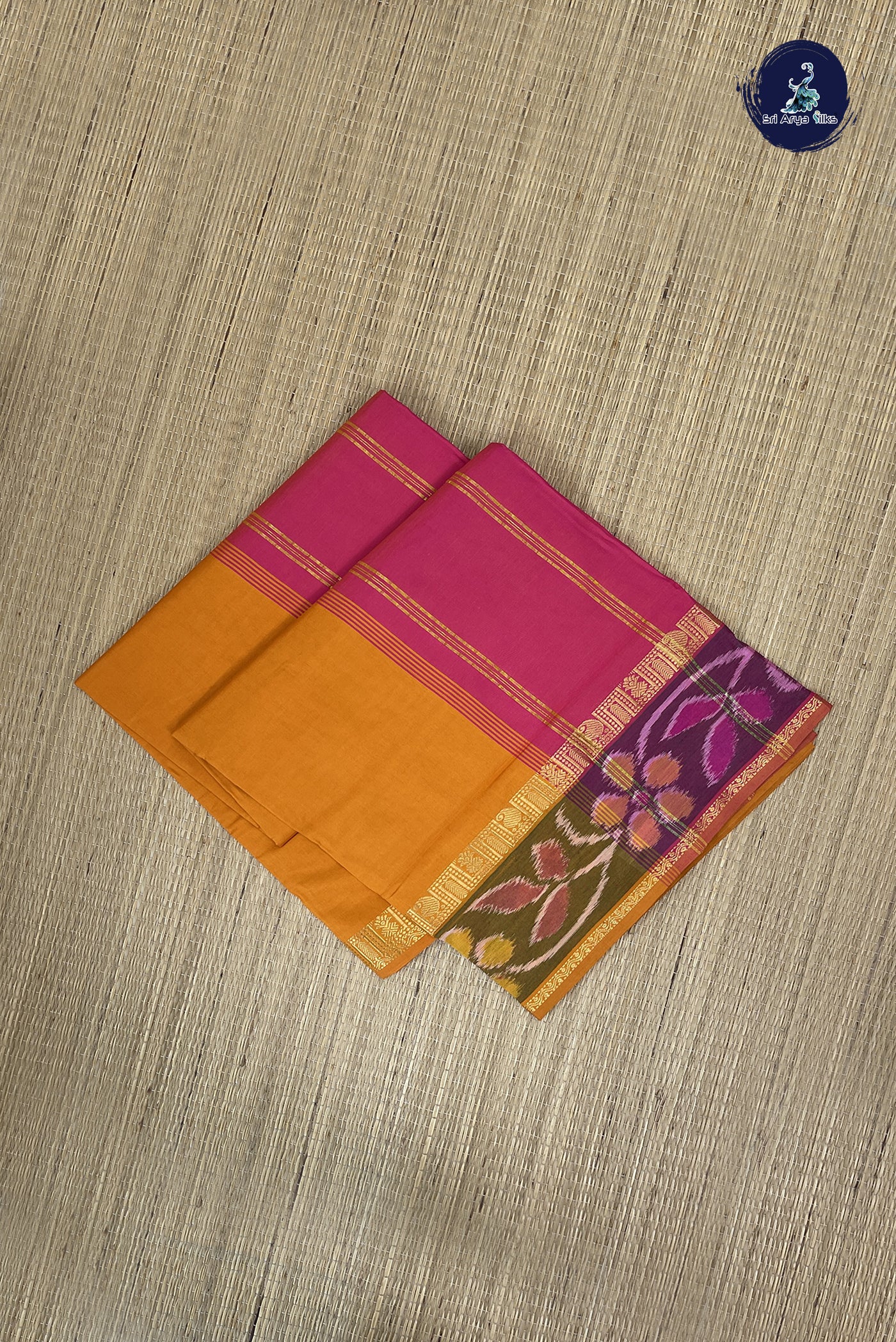 Turmeric Yellow Kanchi Semi Silk Cotton Saree With Plain Pattern
