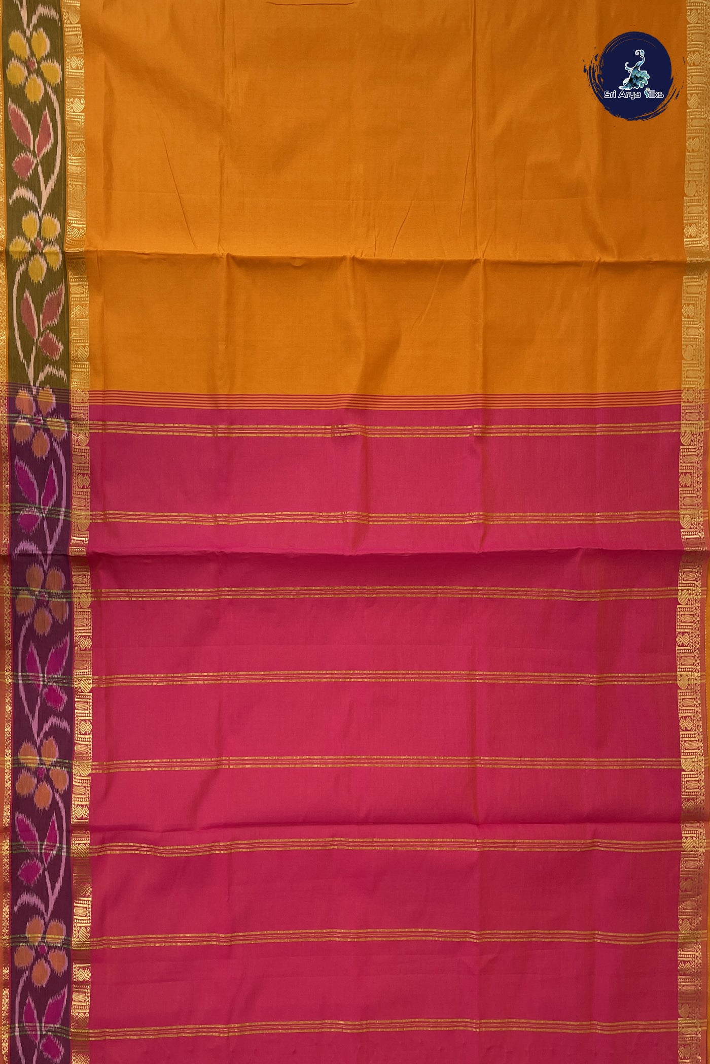 Turmeric Yellow Kanchi Semi Silk Cotton Saree With Plain Pattern