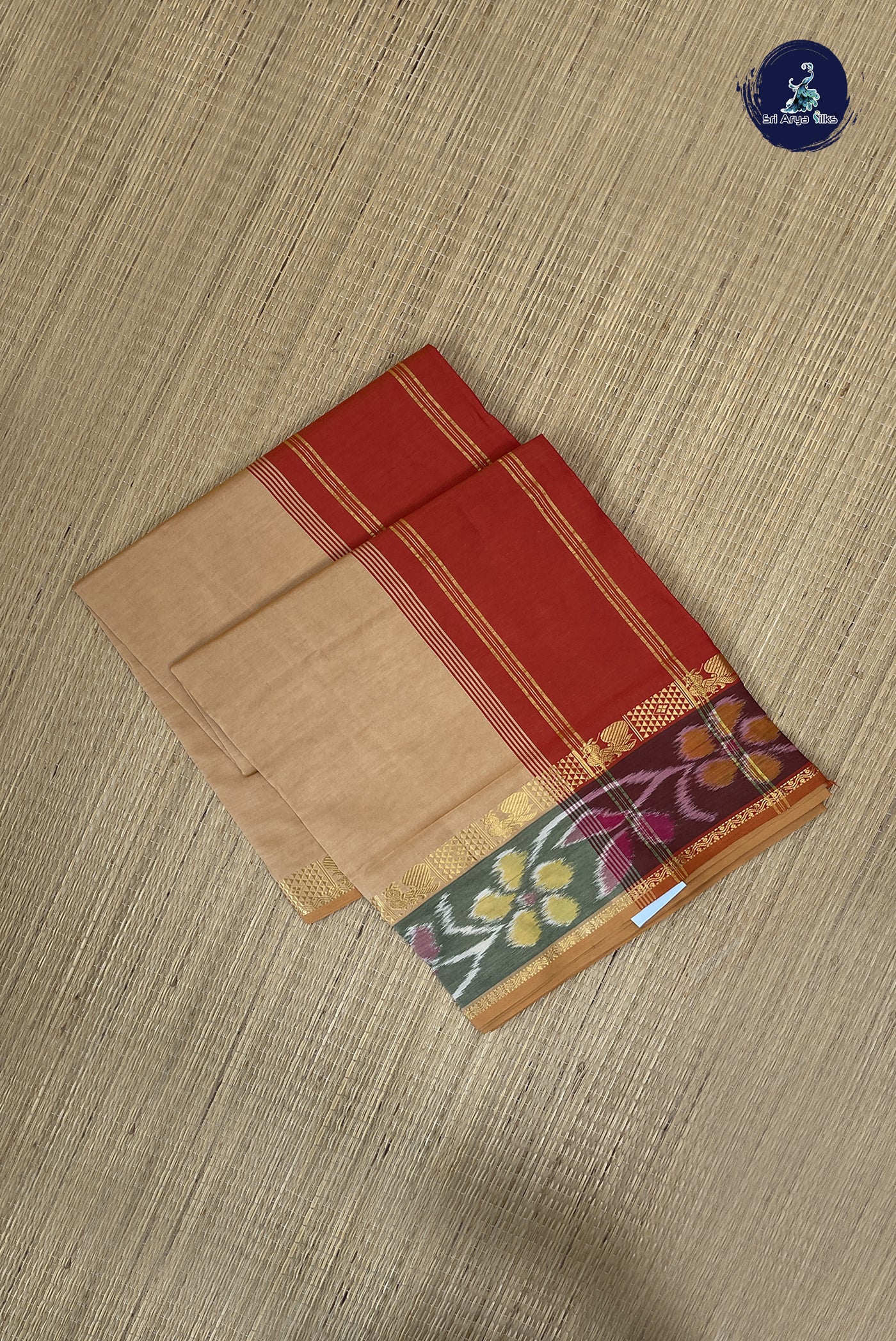 Chikku Shade Kanchi Semi Silk Cotton Saree With Plain Pattern
