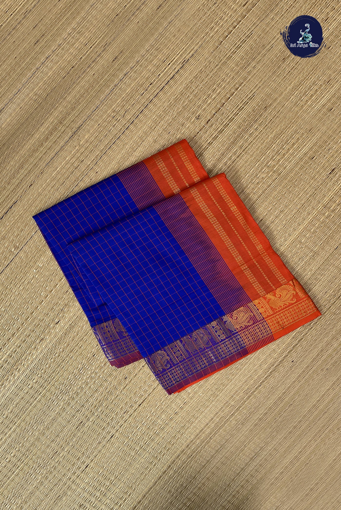 Blue Kanchi Semi Silk Cotton Saree With Checked Pattern