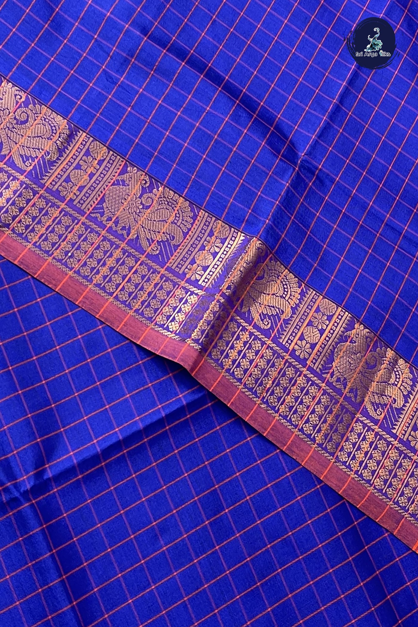 Blue Kanchi Semi Silk Cotton Saree With Checked Pattern