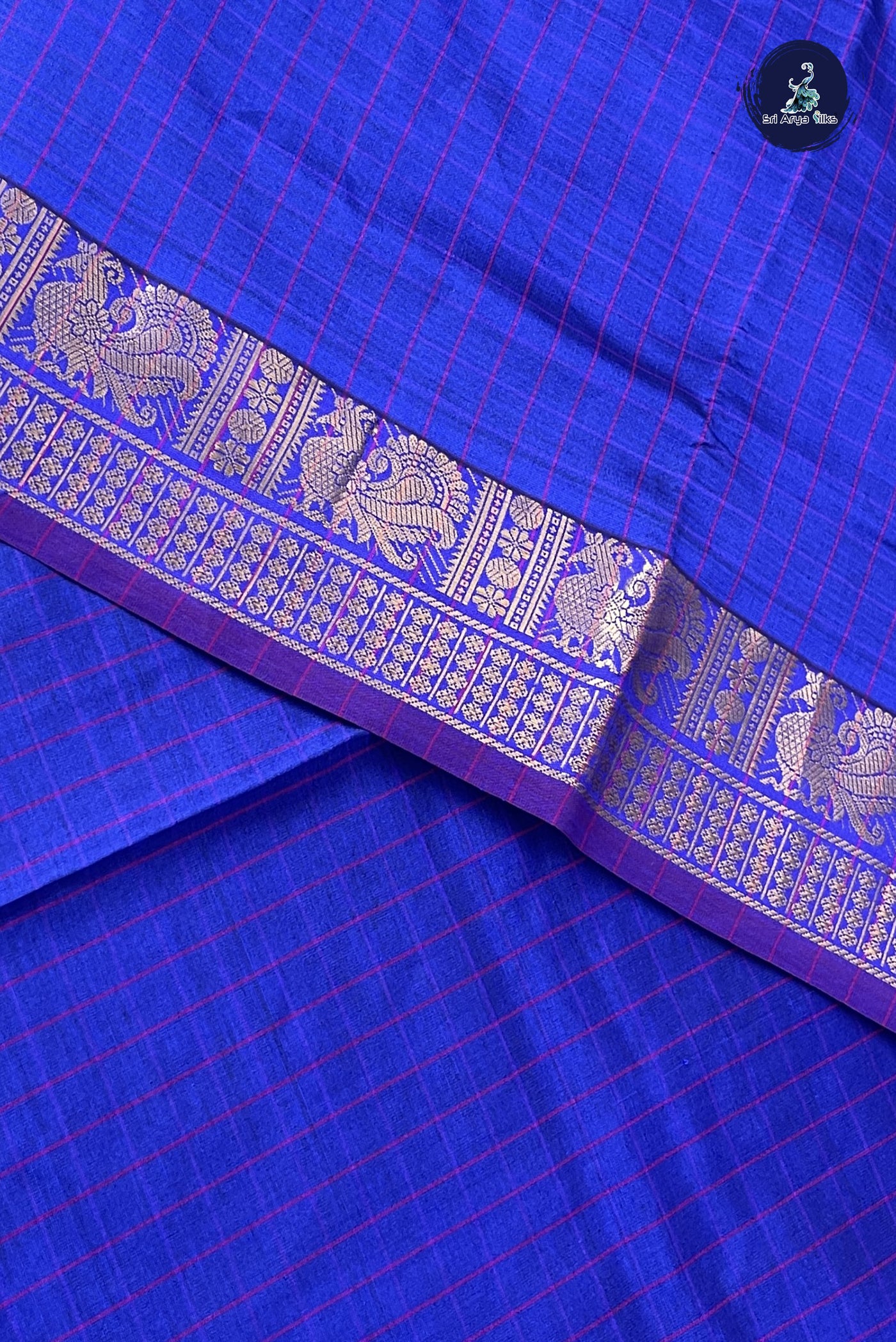Blue Kanchi Semi Silk Cotton Saree With Checked Pattern