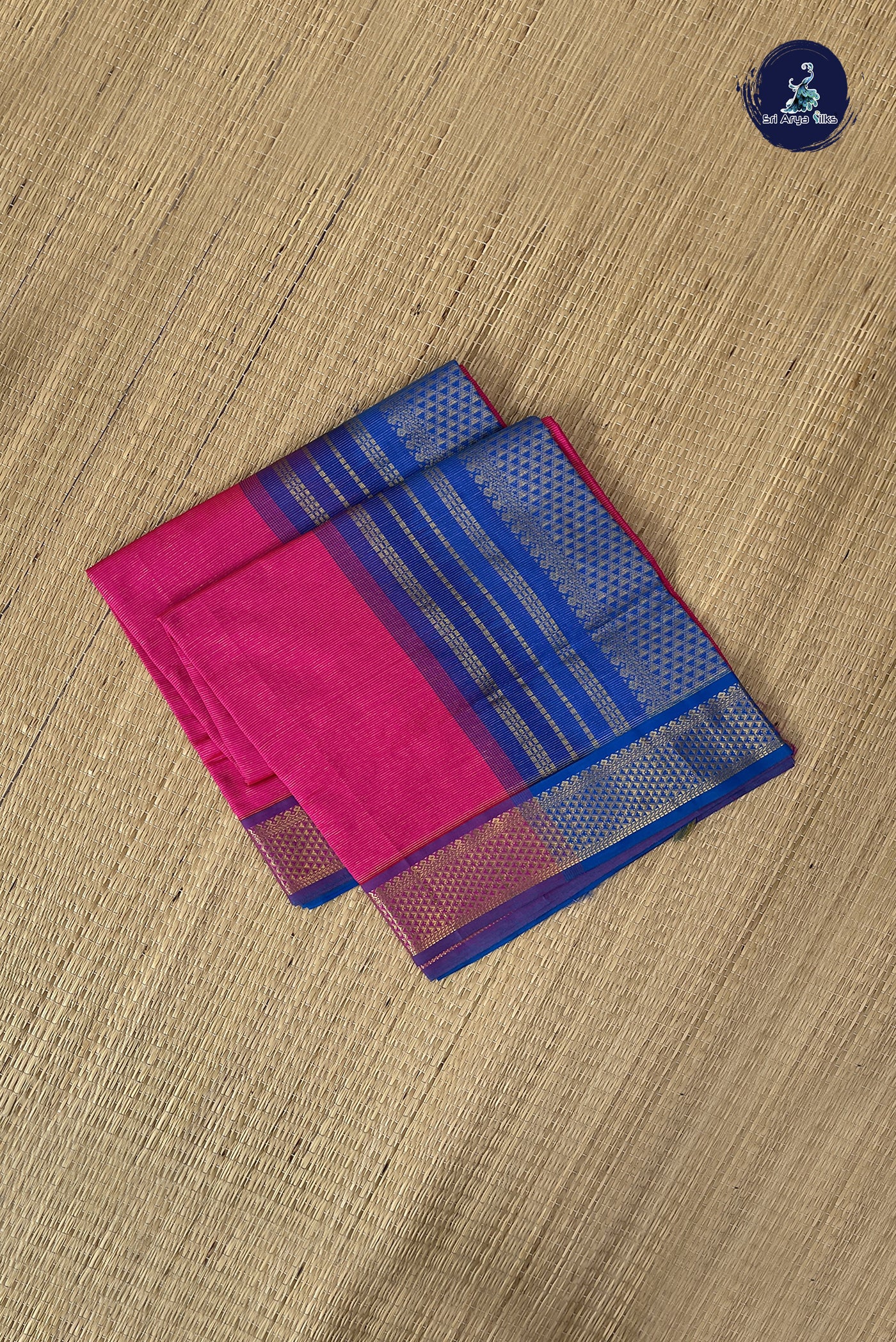Pink Kanchi Semi Silk Cotton Saree With Vaira Oosi Pattern