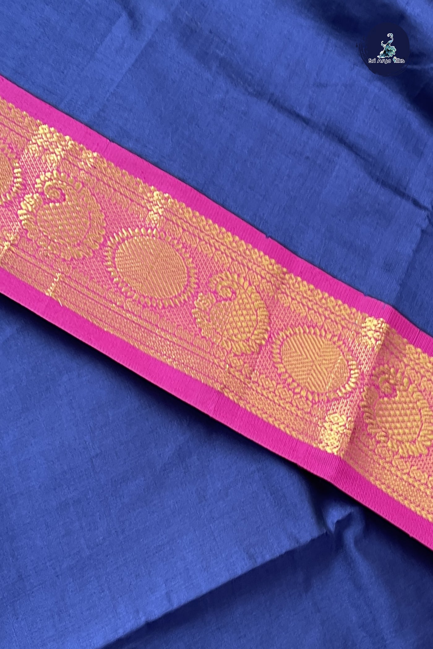 Navy Blue Kanchi Semi Silk Cotton Saree With Plain Pattern