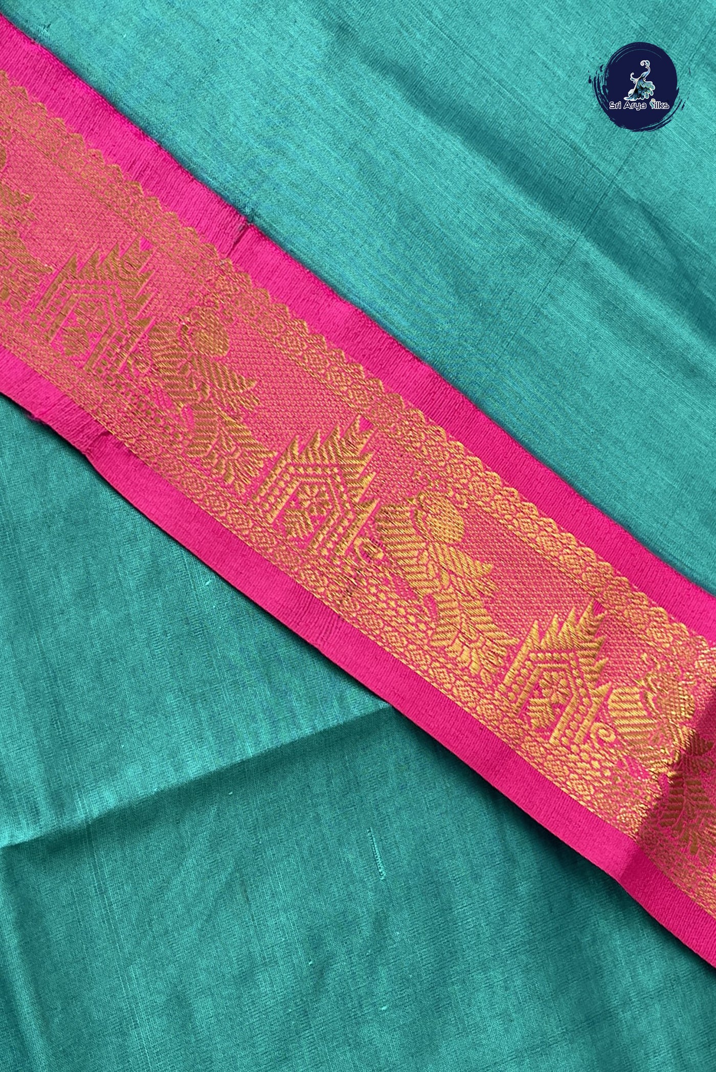 Sapphire Green Kanchi Semi Silk Cotton Saree With Plain Pattern