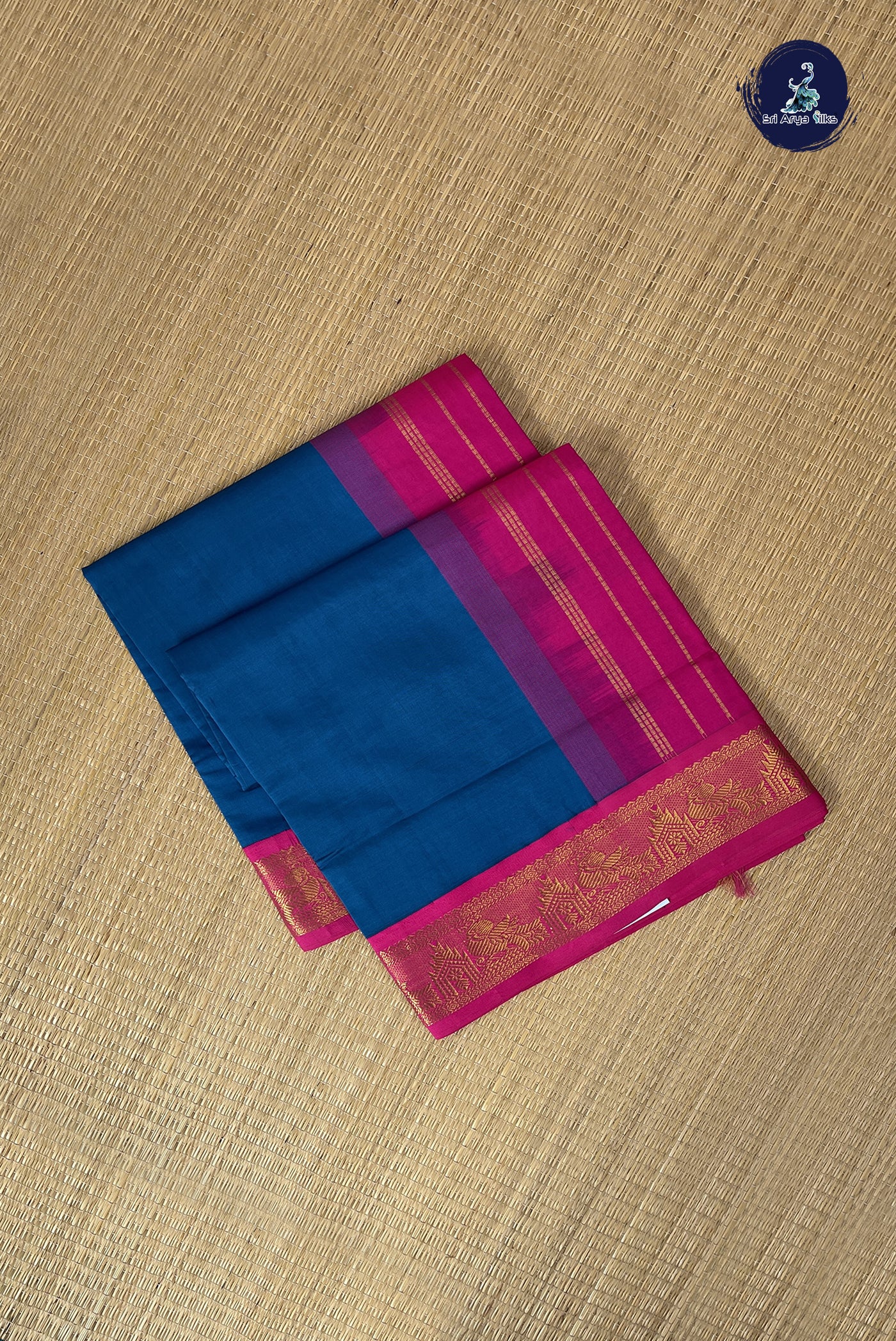 Sapphire Blue Kanchi Semi Silk Cotton Saree With Plain Pattern