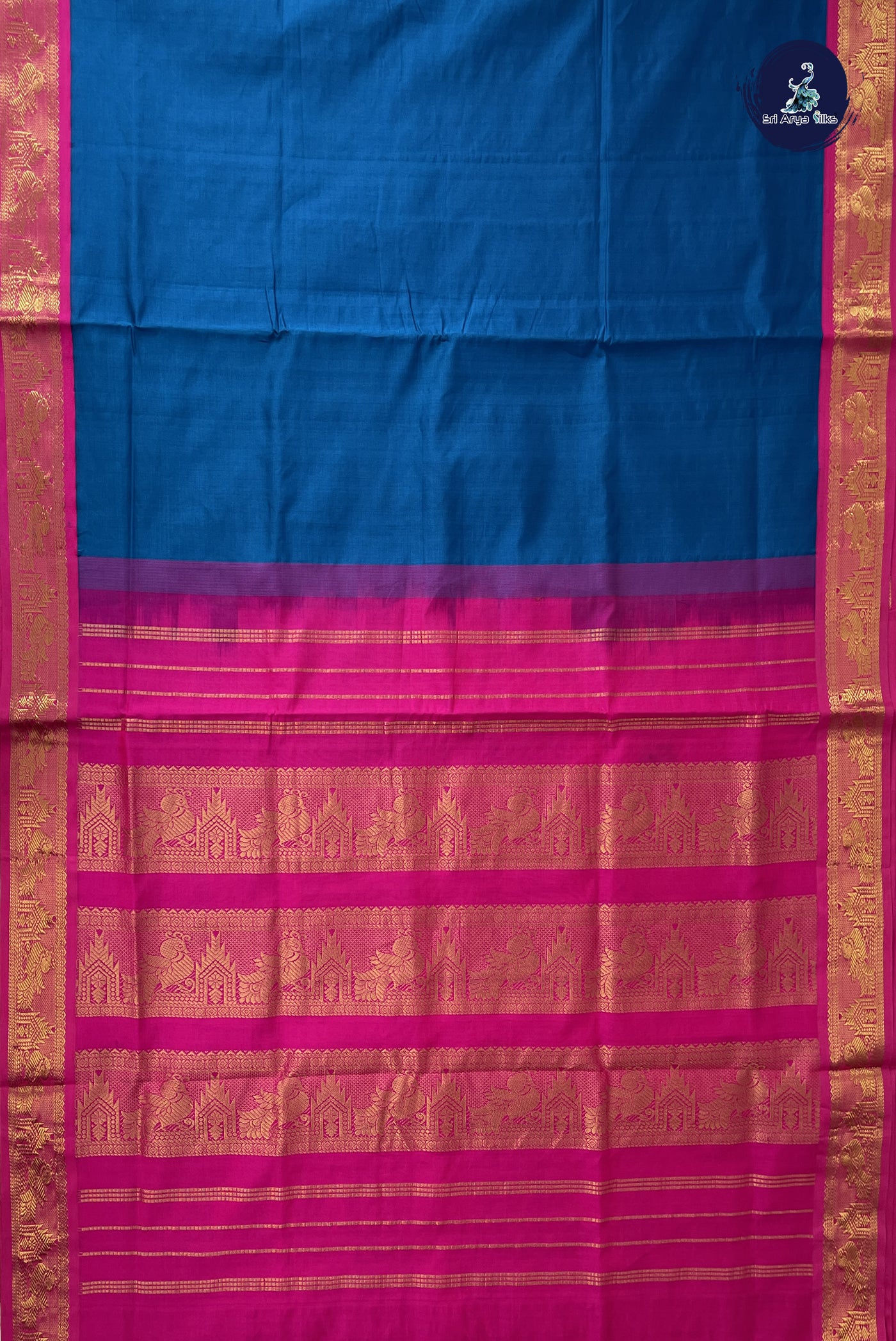 Sapphire Blue Kanchi Semi Silk Cotton Saree With Plain Pattern