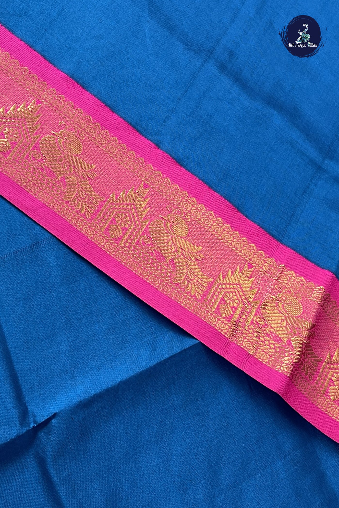 Sapphire Blue Kanchi Semi Silk Cotton Saree With Plain Pattern