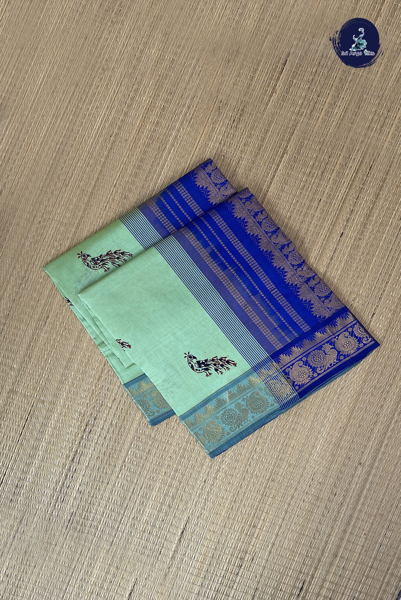 Pastel Green Kanchi Semi Silk Cotton Saree With Printed Pattern