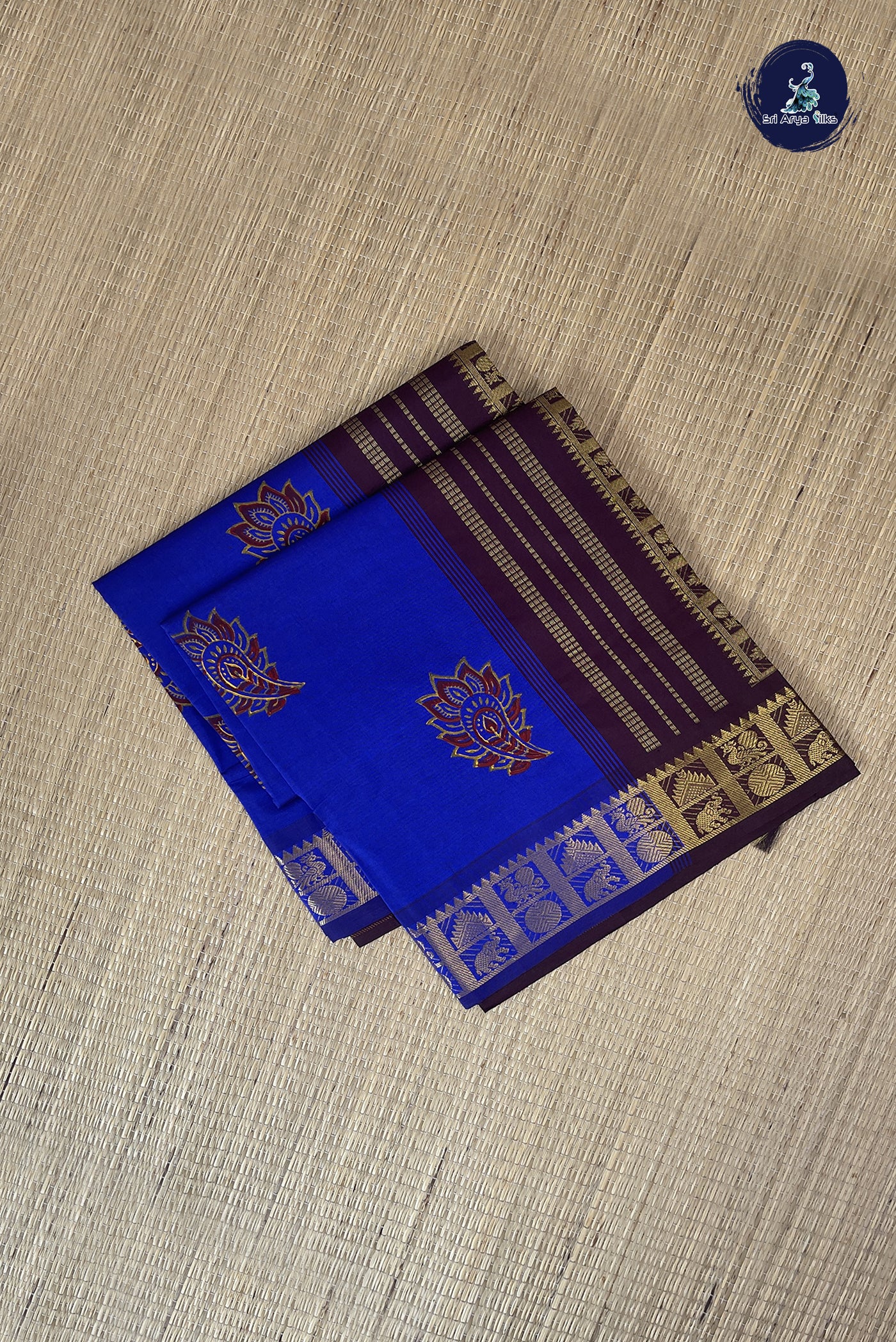 Dark Violet Kanchi Semi Silk Cotton Saree With Printed Pattern