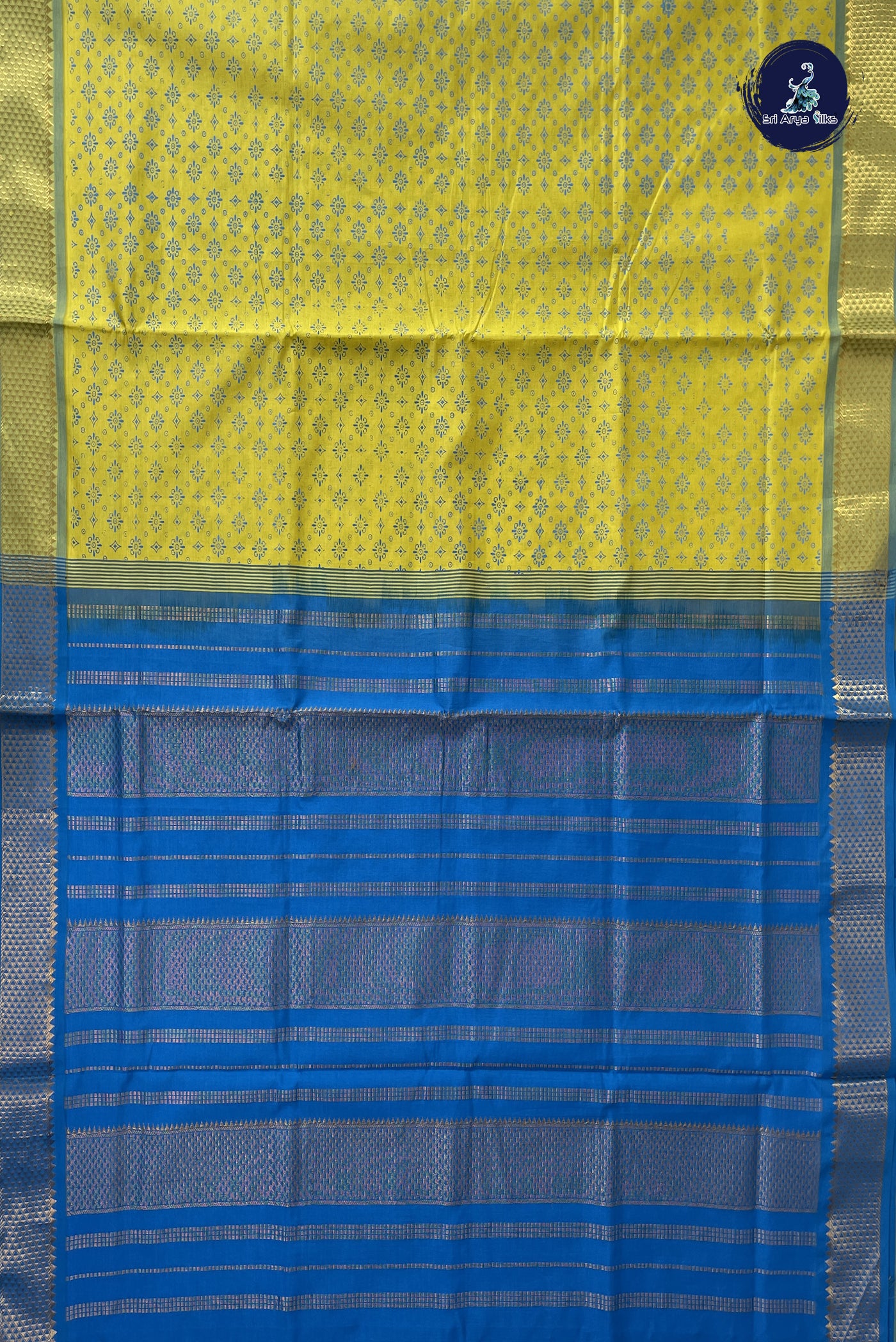 Yellow Kanchi Semi Silk Cotton Saree With Printed Pattern