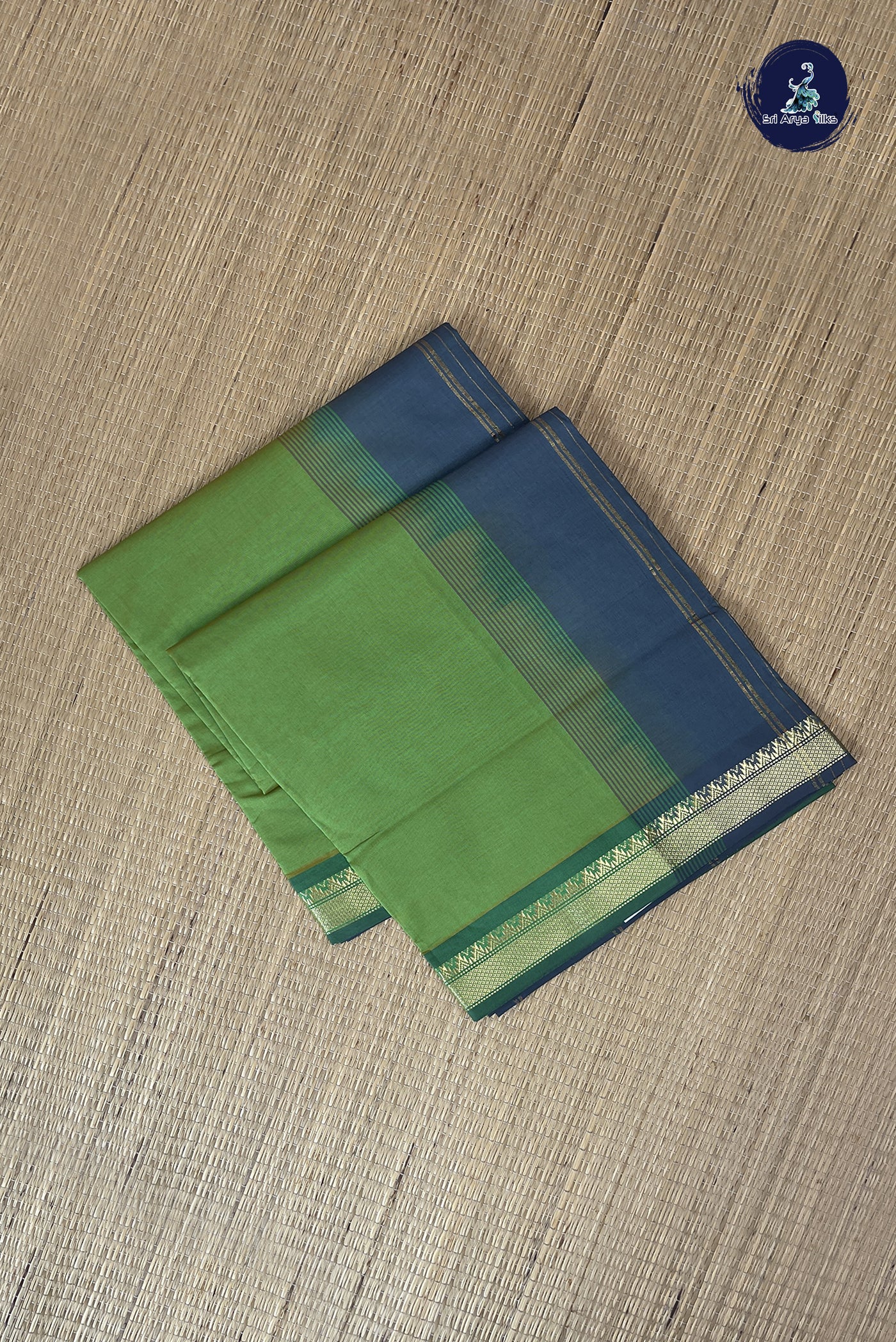 Light Green Kanchi Semi Silk Cotton Saree With Plain Pattern