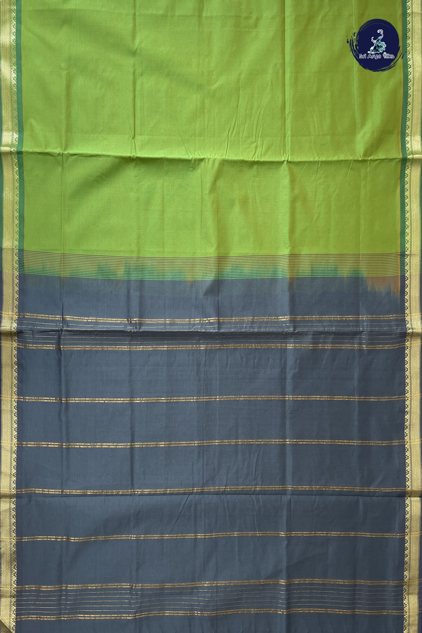 Light Green Kanchi Semi Silk Cotton Saree With Plain Pattern