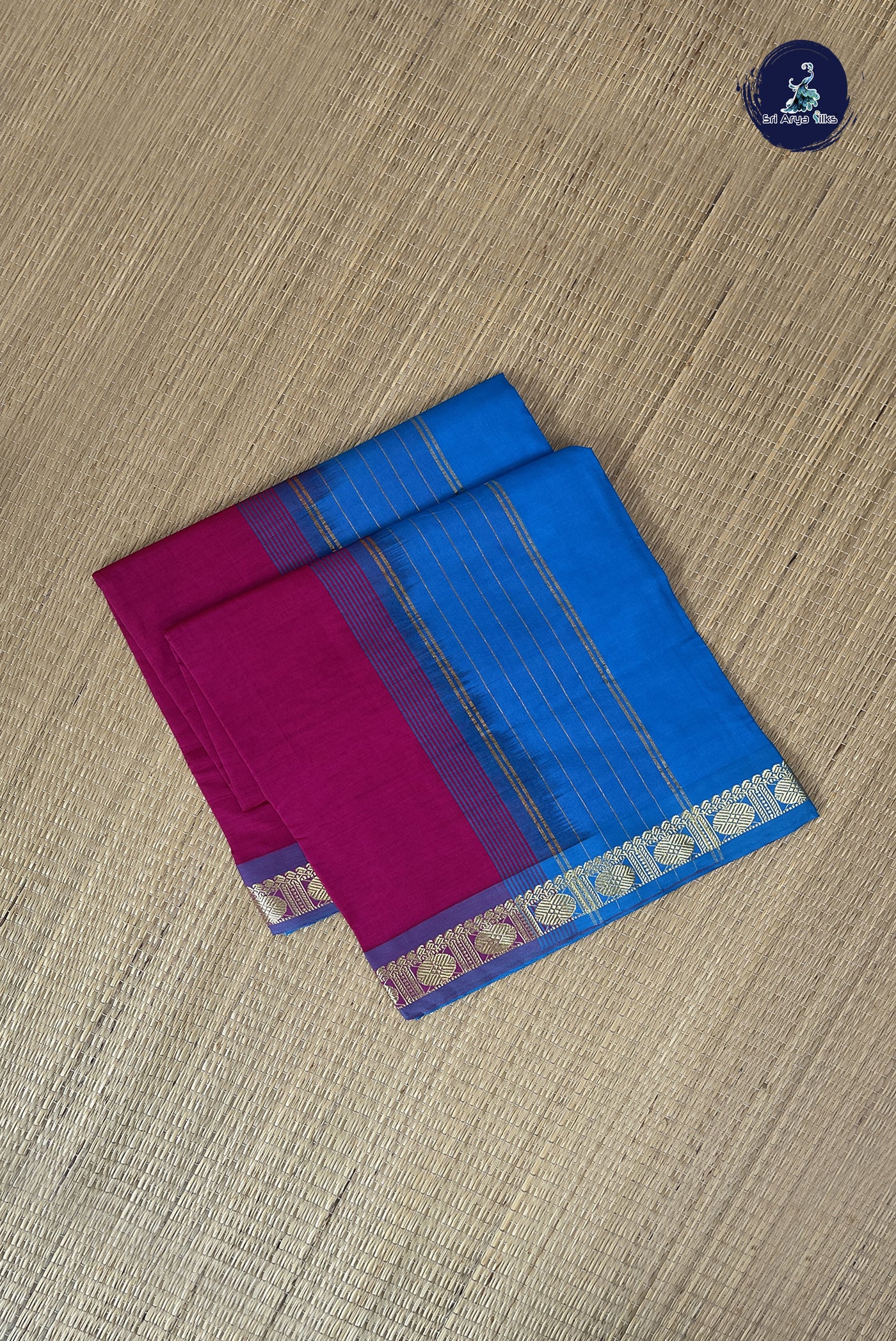 Dark Pink Kanchi Semi Silk Cotton Saree With Plain Pattern