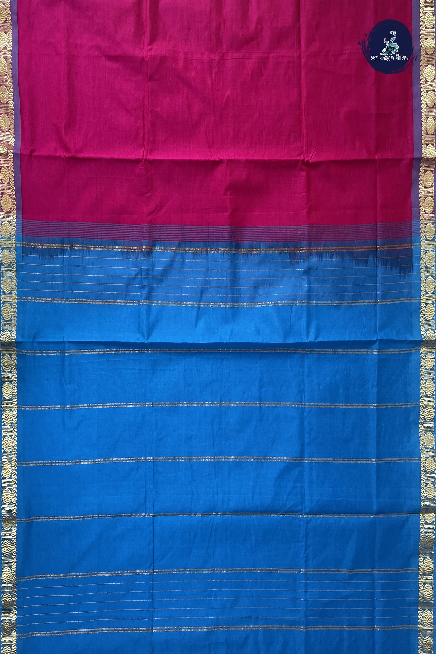 Dark Pink Kanchi Semi Silk Cotton Saree With Plain Pattern