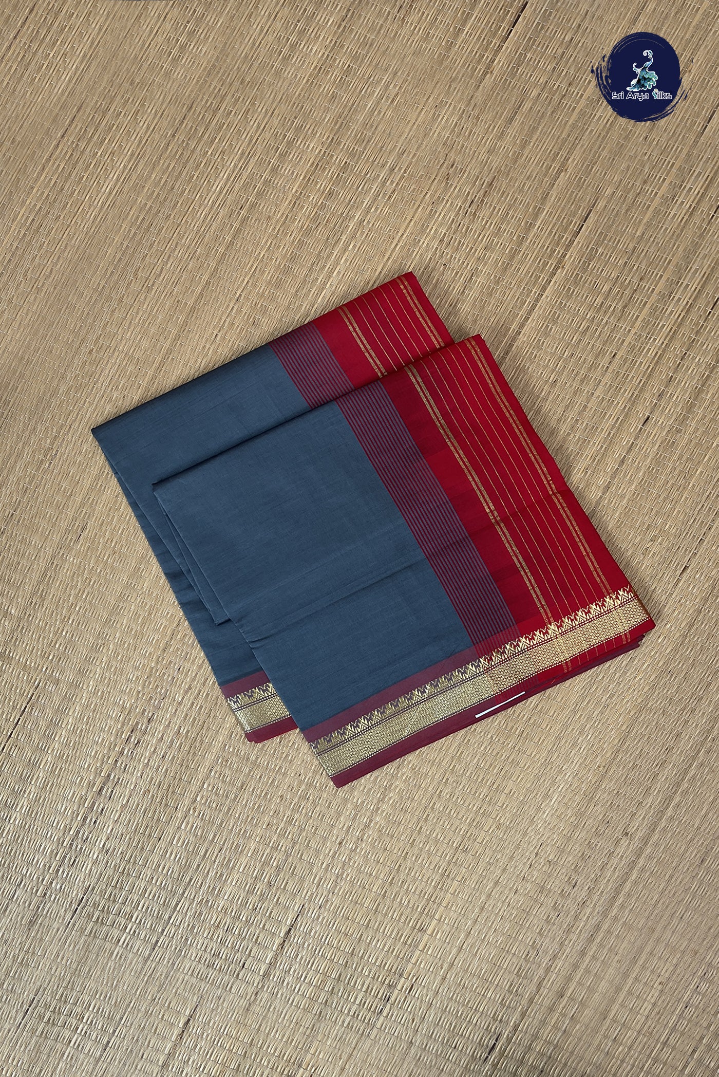 Grey Kanchi Semi Silk Cotton Saree With Plain Pattern