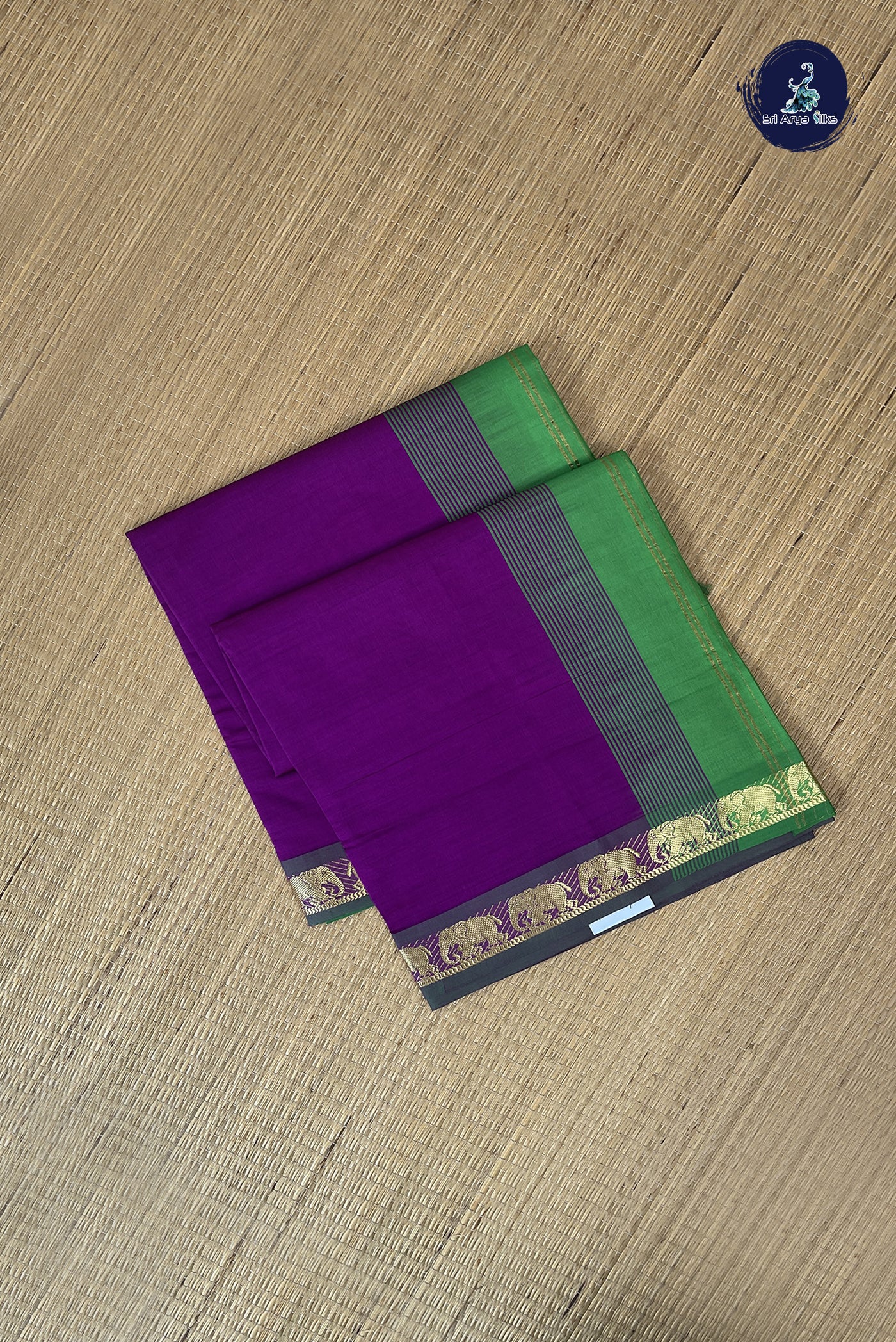Purple Kanchi Semi Silk Cotton Saree With Plain Pattern