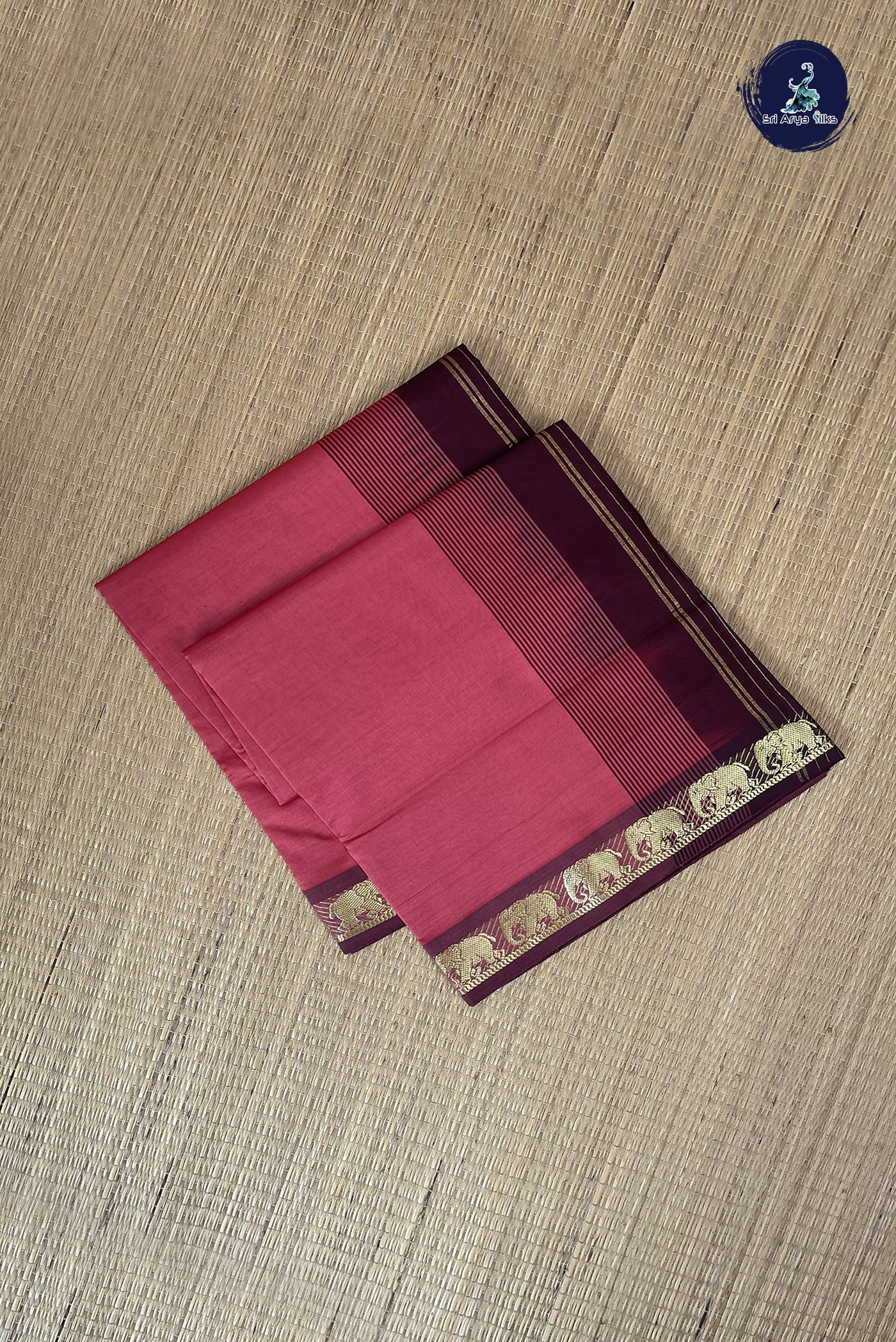 Caramel Pink Kanchi Semi Silk Cotton Saree With Plain Pattern