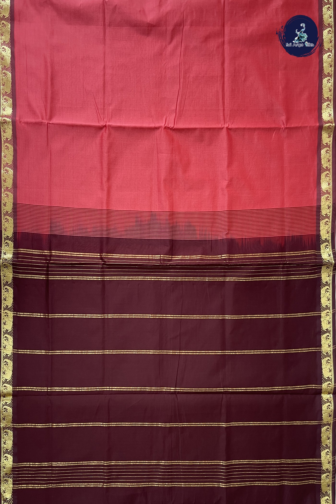 Caramel Pink Kanchi Semi Silk Cotton Saree With Plain Pattern