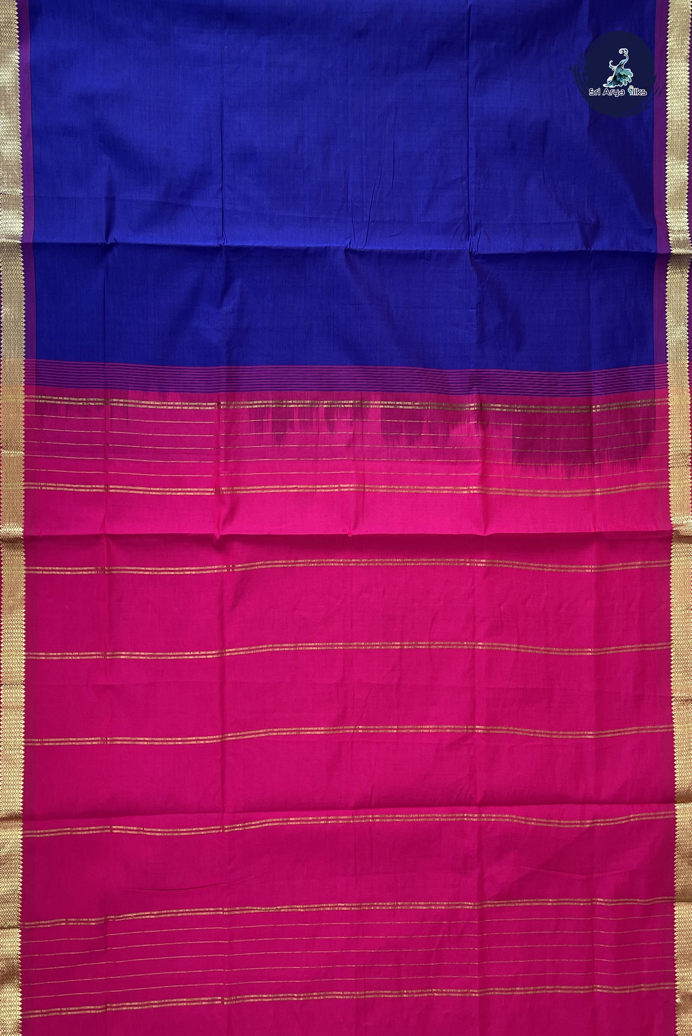 Ink Blue Kanchi Semi Silk Cotton Saree With Plain Pattern