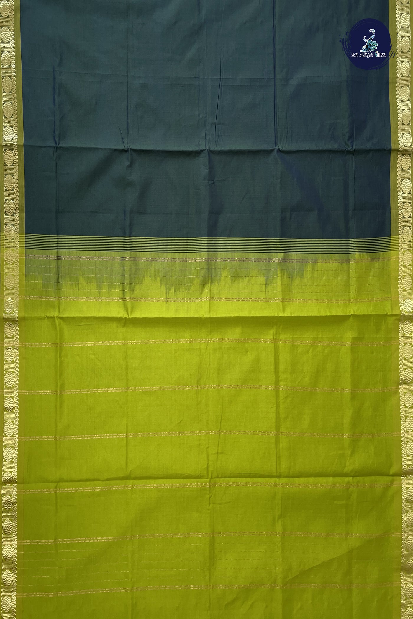 Dark Green Kanchi Semi Silk Cotton Saree With Plain Pattern