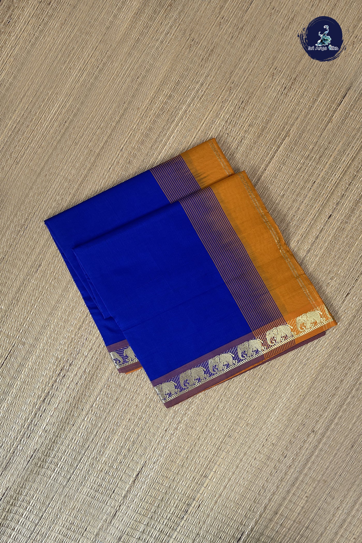 Blue Kanchi Semi Silk Cotton Saree With Plain Pattern