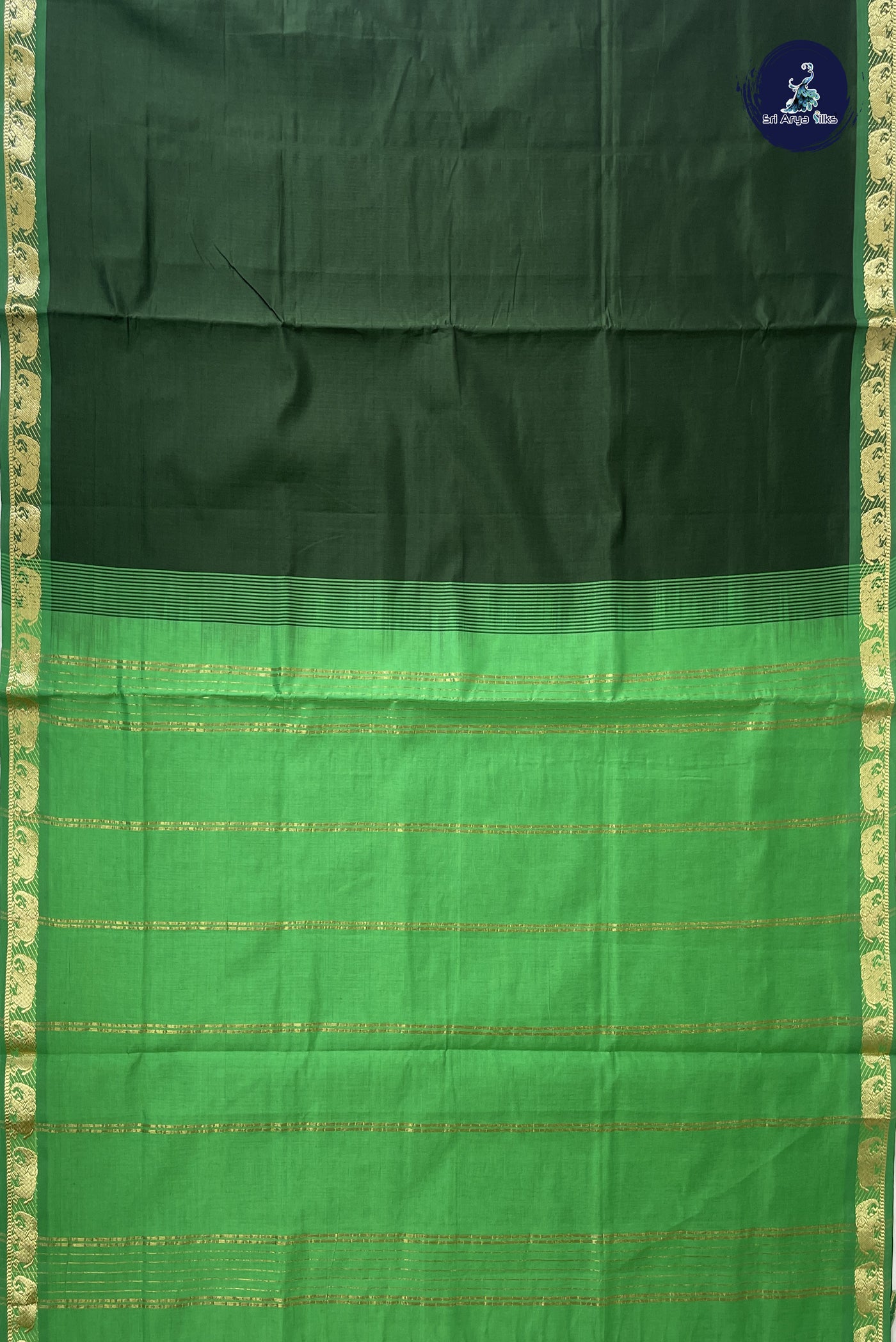 Dark Green Kanchi Semi Silk Cotton Saree With Plain Pattern