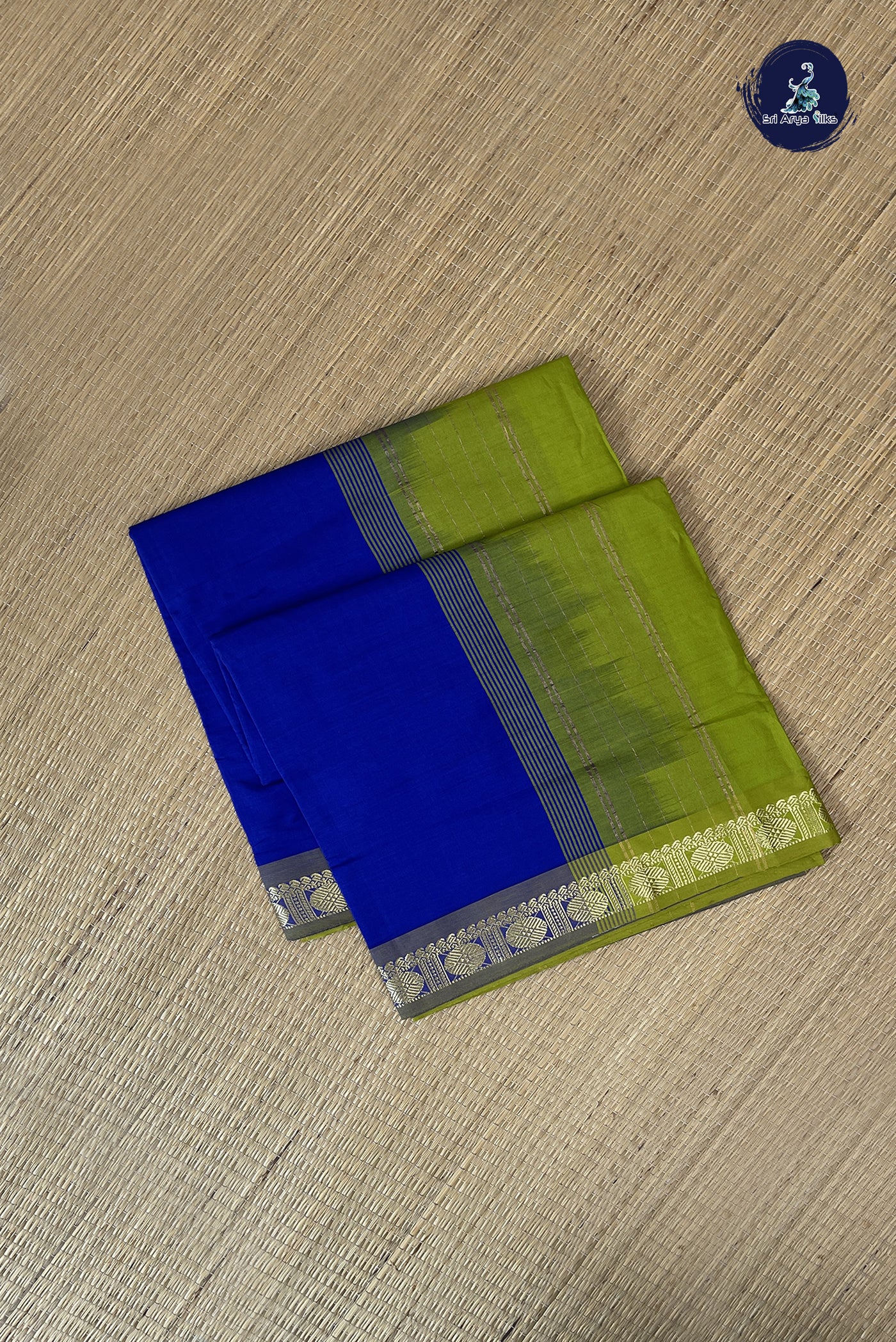MS Blue Kanchi Semi Silk Cotton Saree With Plain Pattern