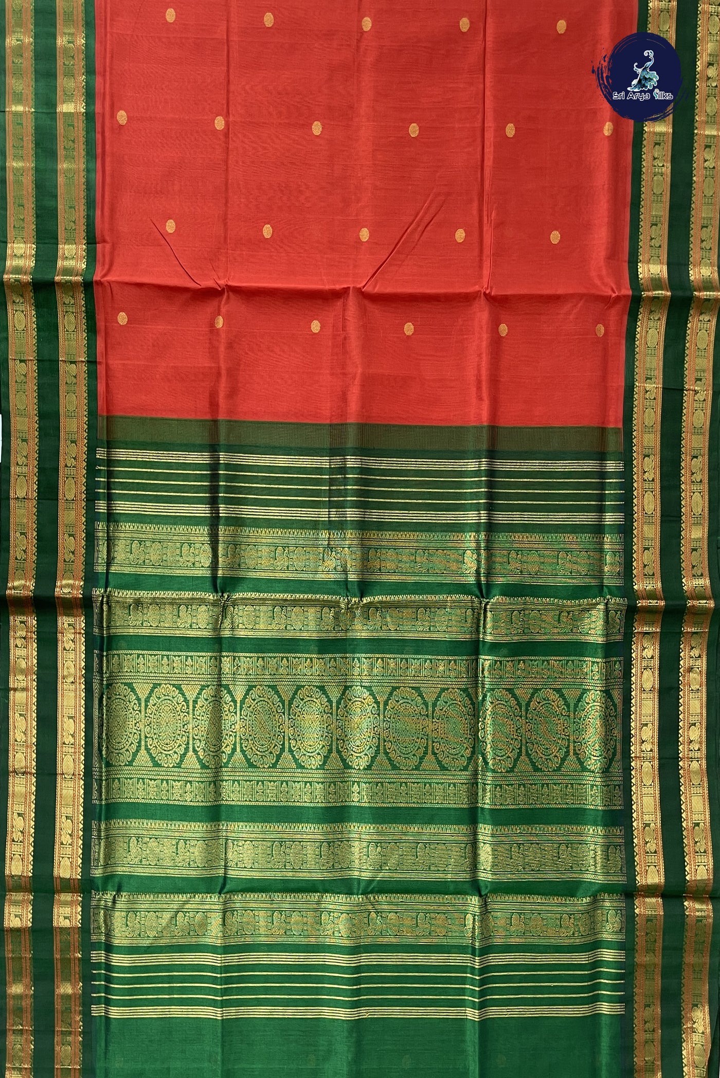 Rust Korvai Silk Cotton Saree With Zari Buttas Pattern