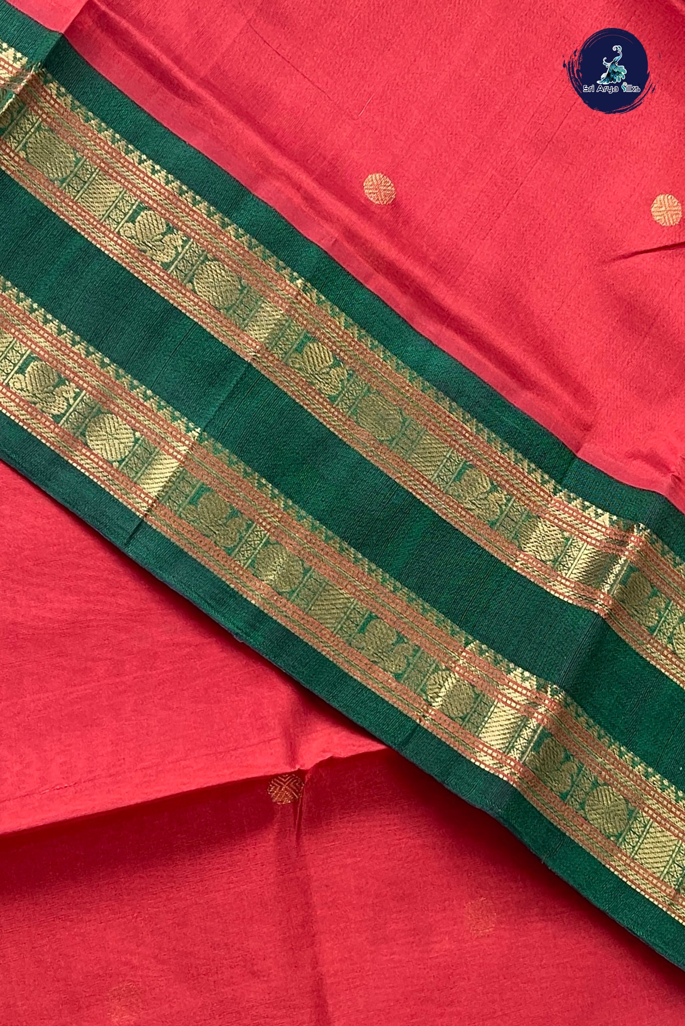 Rust Korvai Silk Cotton Saree With Zari Buttas Pattern